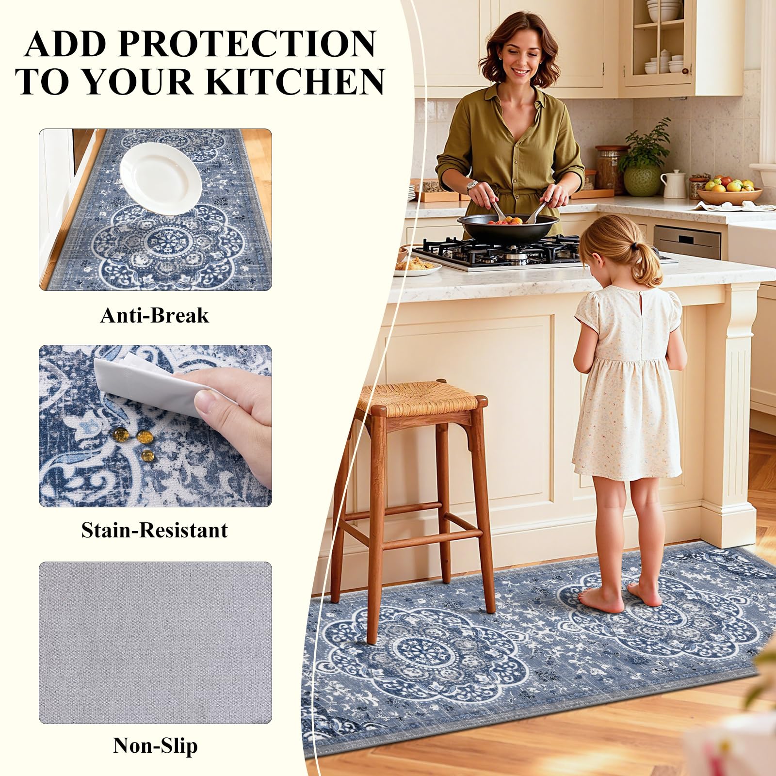 Eqivei Lot De 2 Tapis De Cuisine Antidérapants Et Lavables - Absorbants Pour Cuisine, Devant