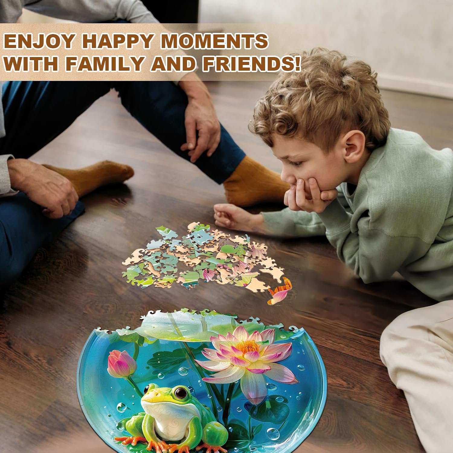 WOODBESTS Wooden Puzzles for Adults, Bubble Haven Frog Wood Puzzle Adult, Unique Animal Shape Wooden Jigsaw Puzzles, Puzzle Game Gifts for Family Friends Birthday (95pcs, S-8.5 * 7.4in)