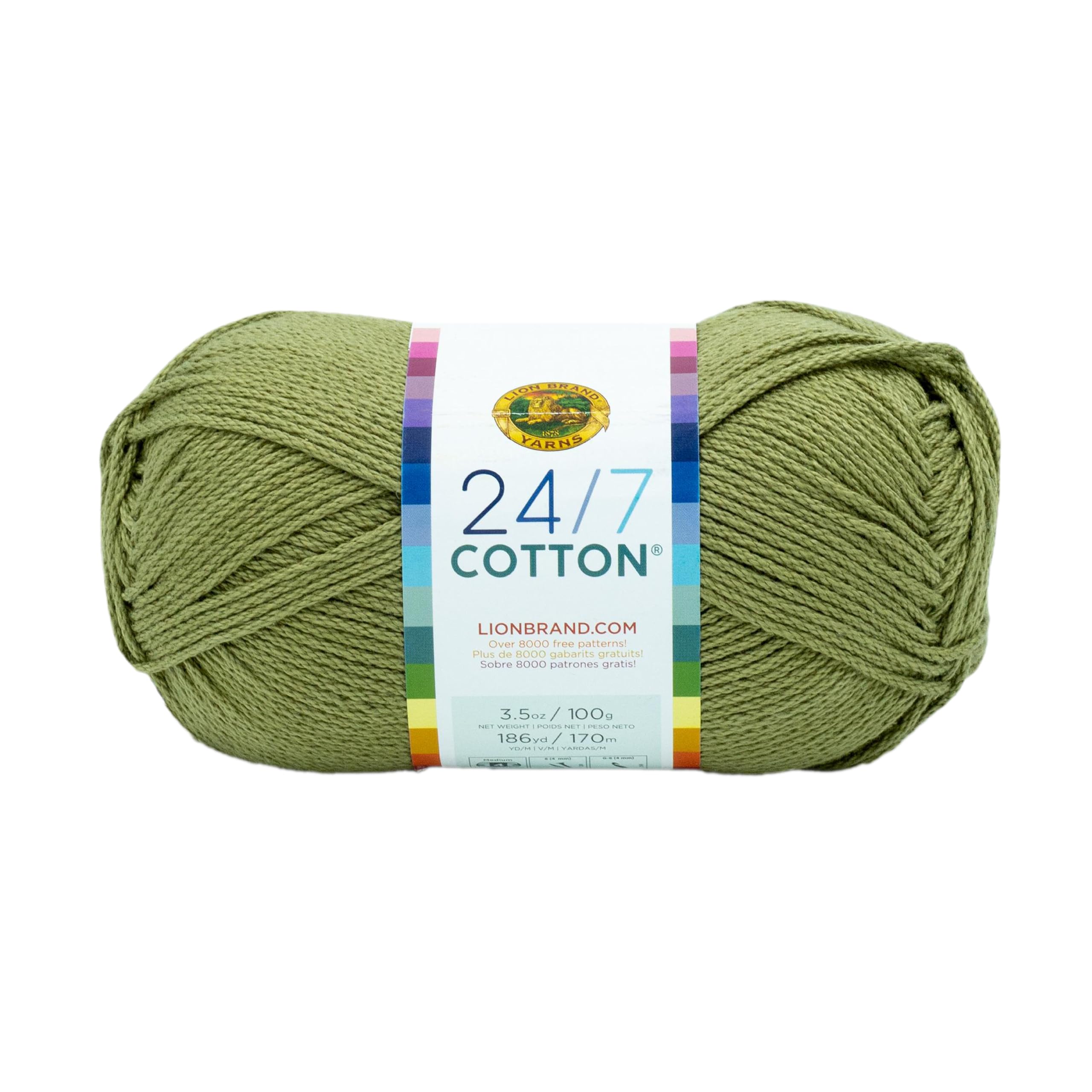 Lion Brand Yarn Lightweight 24/7 Cotton Yarn for Knitting, Crocheting, and Crafts, Bay Leaf, 1 Pack