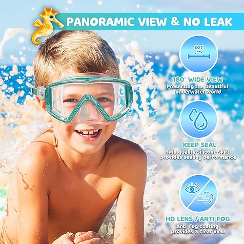 Miniatura 3 de Máscara de natación para niños, gafas de natación antivaho de 180 para niños, máscara de buceo, a prueba de fugas, con cubierta de nariz para niños
