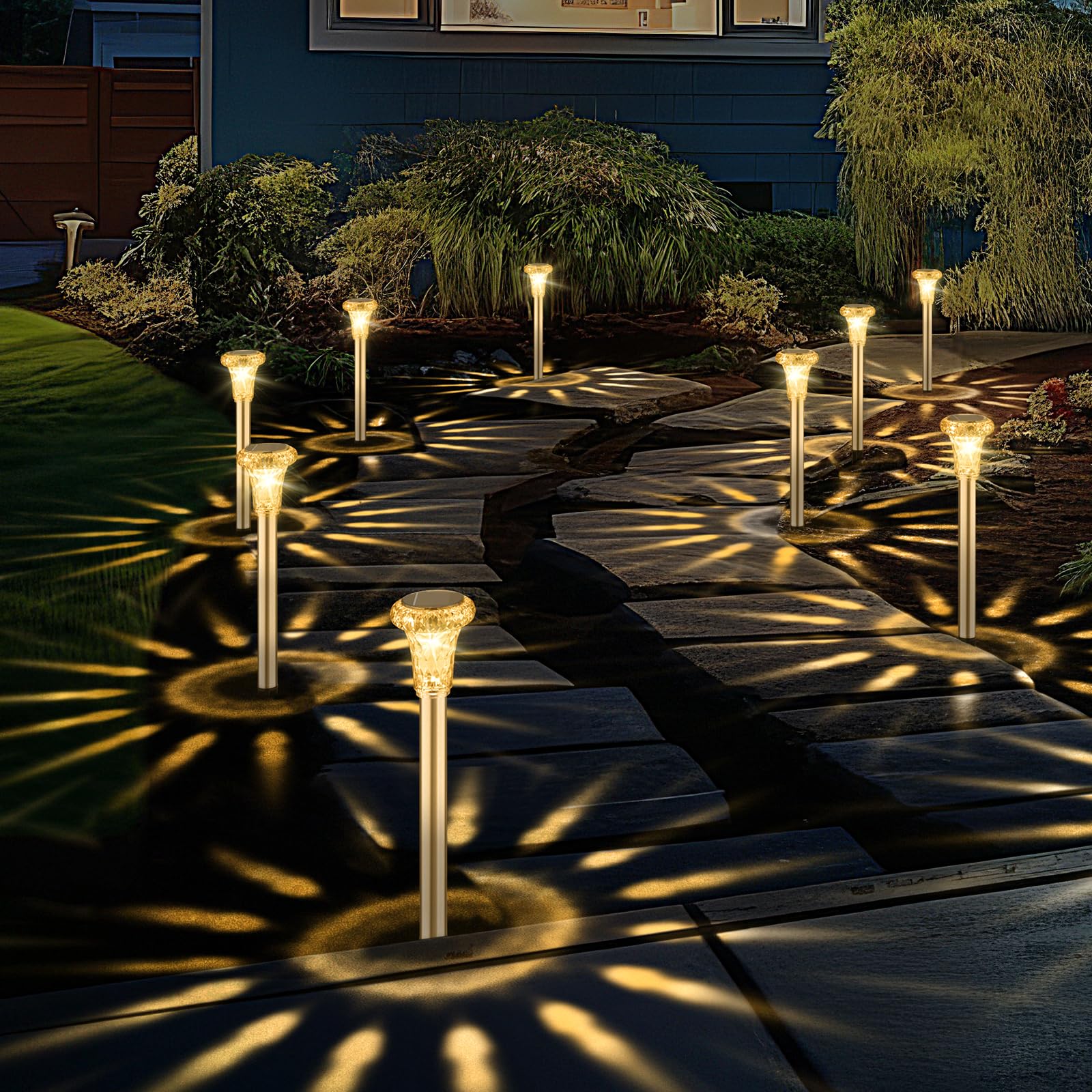 SonPen Solarlampen für Außen 6 Stück LED Solarleuchten Garten, IP65 Wasserdichte Edelstahl Solar Gartenleuchten, Energiesparend Solar Lampe Outdoor für Terrasse, Rasen, Hof, Wege(WarmWeiß)