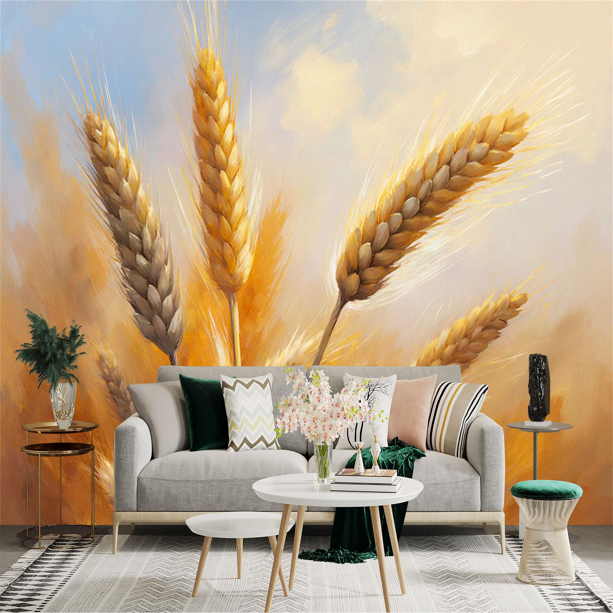Lnzczhyre Xc260505406 Custom Size Wall Sticker Mural， Golden Wheat Ears， Ripe Agricultural Crops， Warm Sunset Field， For Wall Decoration， Peelandstick Wall Decals.