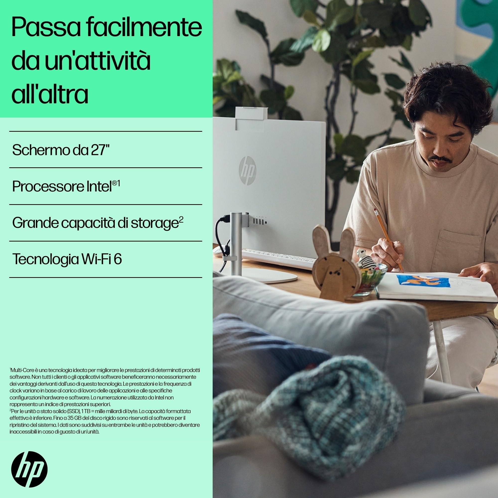 HP 27-cr0010sl All in One, Desktop, Intel i5 1334U, 16GB RAM, 512GB SSD, Intel Graphics, Display Non Touch, FHD Antiriflesso IPS, Webcam HD, Windows 11, Bianco