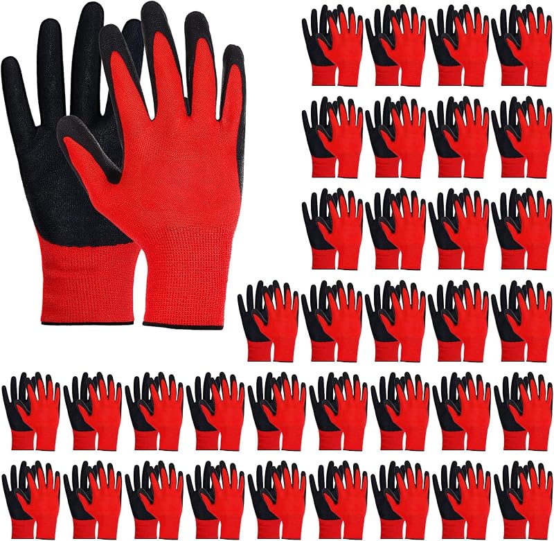 36 Pares de Guantes de Jardín a Granel para Hombres y Mujeres, Guantes de Trabajo de Seguridad Recubiertos de Goma, Guante de Paisajismo Resistente al Desgaste de Nitrilo para Jardinería, Trabajos de Construcción