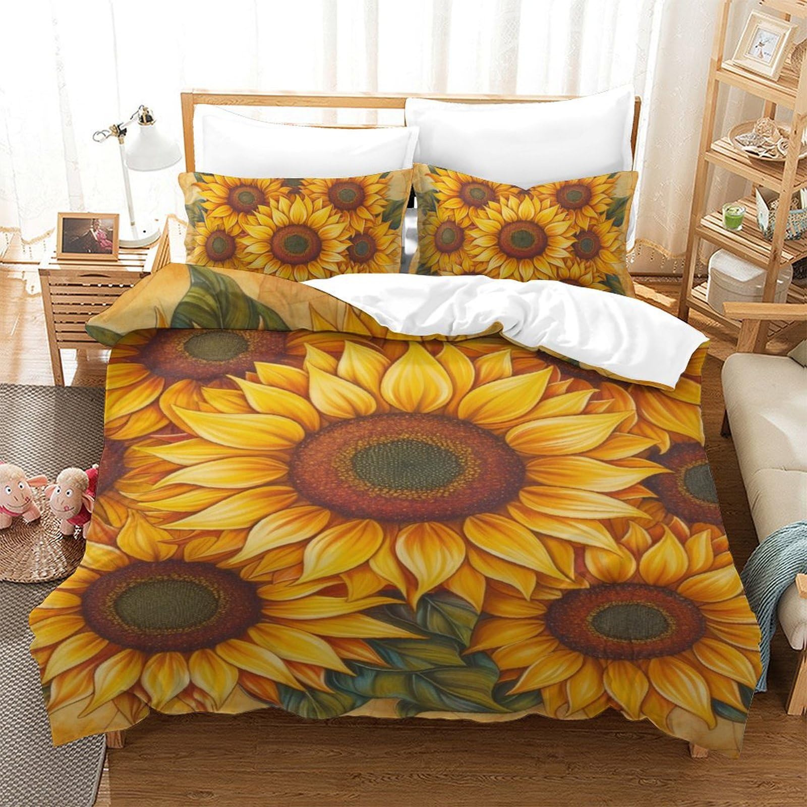 Housse de couette tournesol 3D : finis les draps rêches avec la microfibre 140x200