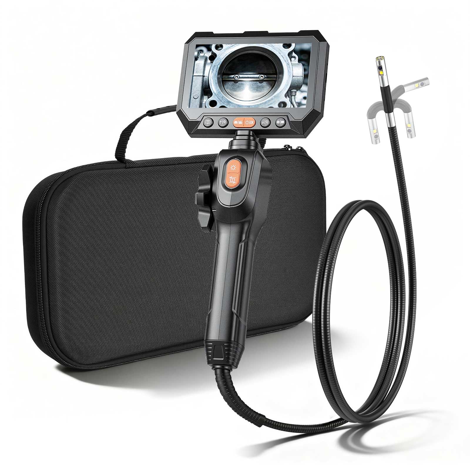 VEVOR 2-Way Dual-Lens Articulating Borescope with Light, 1080P HD Industrial Endoscope Inspection Camera with 0.24-inch Slim Articulated Probe, Rigid
