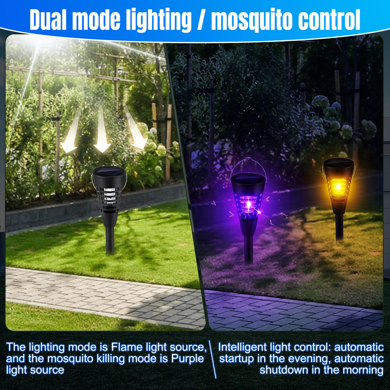 Qualirey 4 Stück Solar Insektenvernichter & Mückenvernichter für den Außenbereich, wasserdicht, kegelförmiges LED-Licht, Mückenschutz für Terrasse, Garten, Hof, Camping – Hänge-/Einsteckdesign