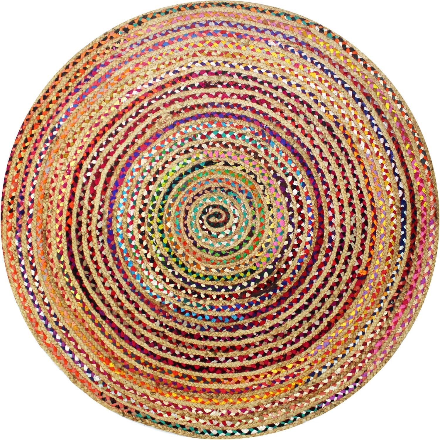 RUGISTAN Chindi Braid Rag Rug - Boho Farmhouse Rustic Area Accent Throw Rug - Handwoven Reversible Natural Recycled Cotton - Living Room Den Study Home Décor Gift Round Multi Color (1.14 x1.14 feet)-picture-38