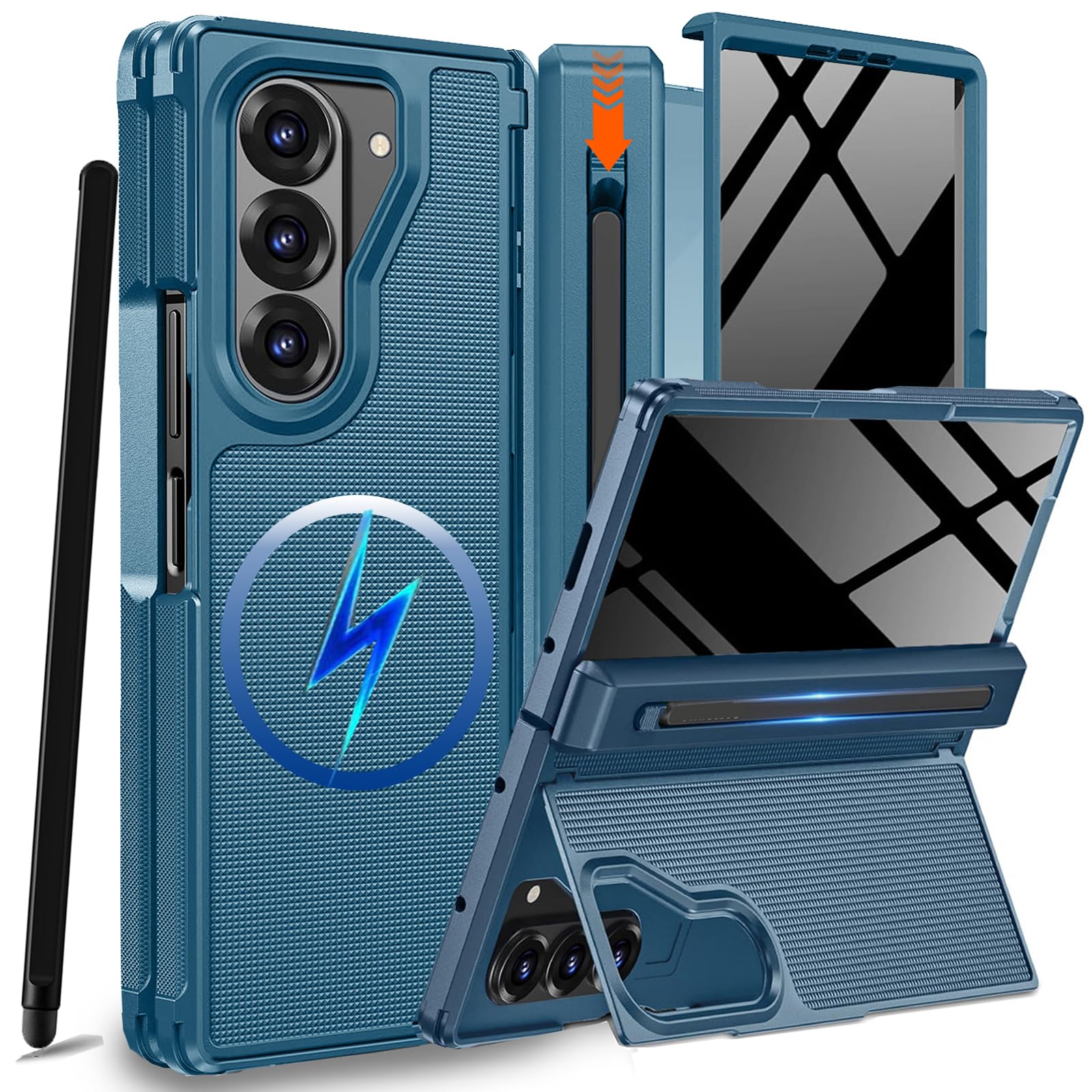 NINKI Custodia per Samsung Galaxy Z Fold 8 Ultra con pennino e portapenne e cavalletto nascosto, protezione magnetica per lo schermo della privacy, custodia per Samsung Z Fold 8 Ultra con portapenne