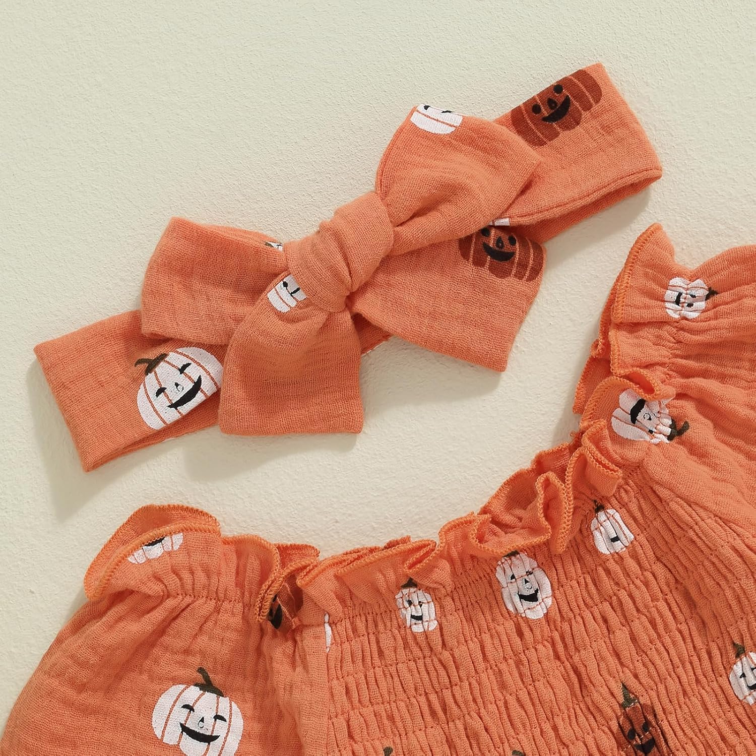 Newborn Baby Girl Halloween Outfit Pumpkin Long Sleeve Bubble Romper Dress Fall Winter Clothes - Image 5