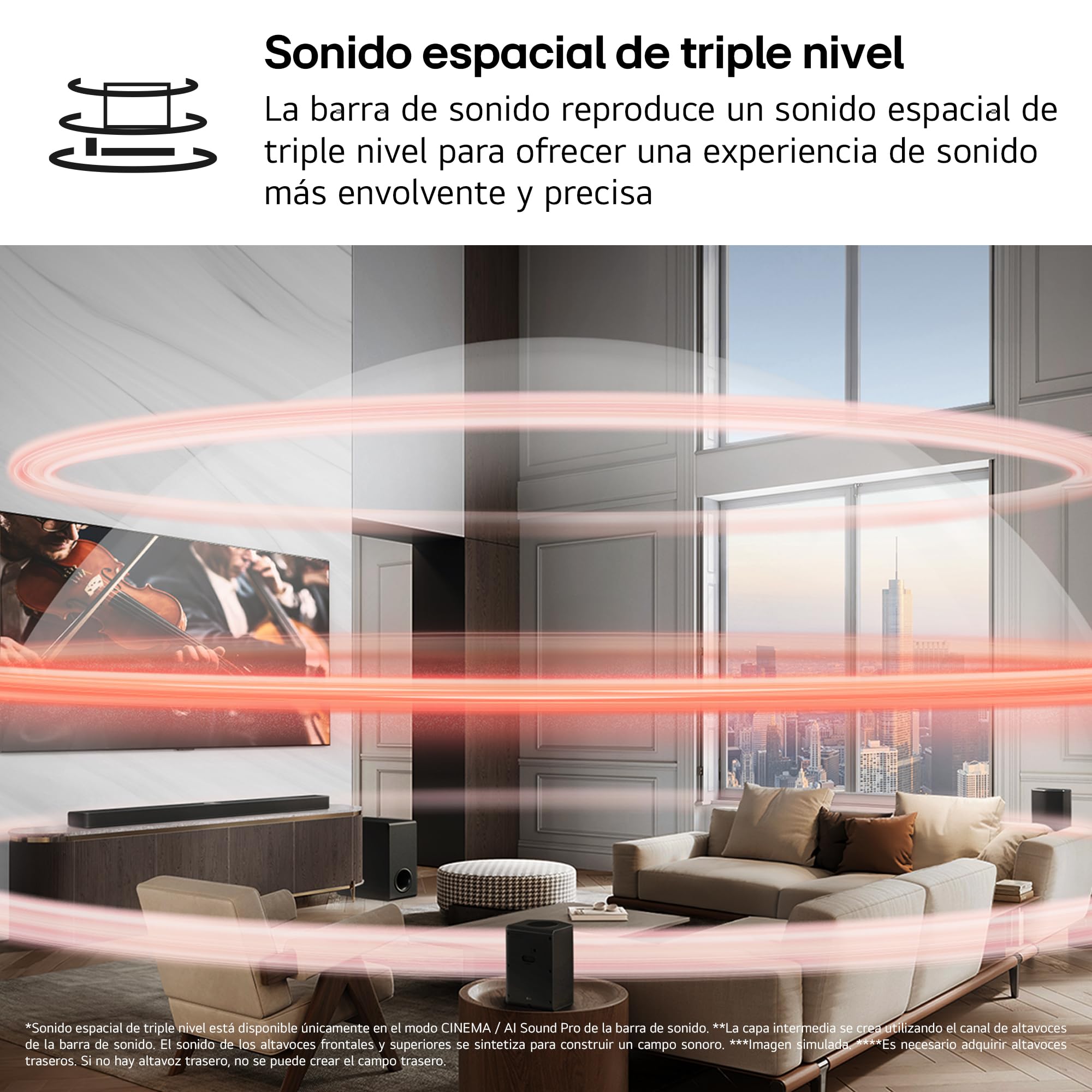LG S70TY - Barra de Sonido Inteligente, 400W, 3.1.1 Canales, Sonido Envolvente Dolby Atmos y DTS, Amplia Conectividad, Bluetooth, USB, Entrada Óptica, Negro
