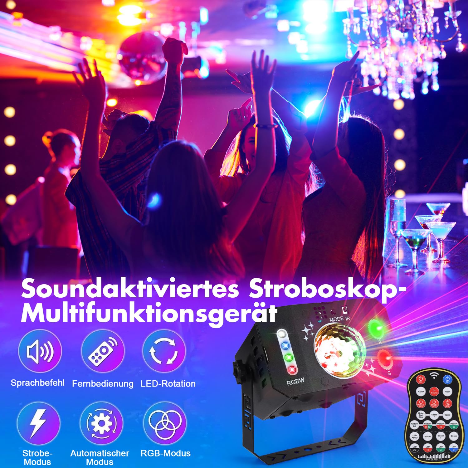 Lampe de Scène, Fwiull Lumière Disco à 7 Yeux avec Télécommande