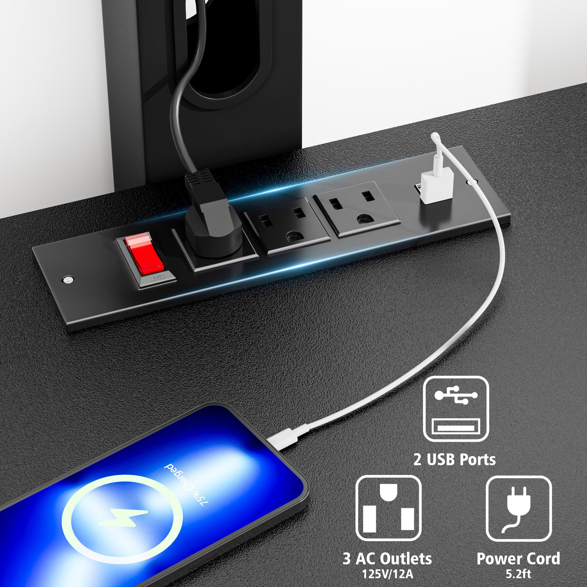 TV Stand with Mount and 7 Fabric Drawers, Led Entertainment Center with Power Outlets for 32 45 55 60 65 70 inch TVs, Black Dresser with Open Shelves, Media Console Cabinet for Living Room Bedroom