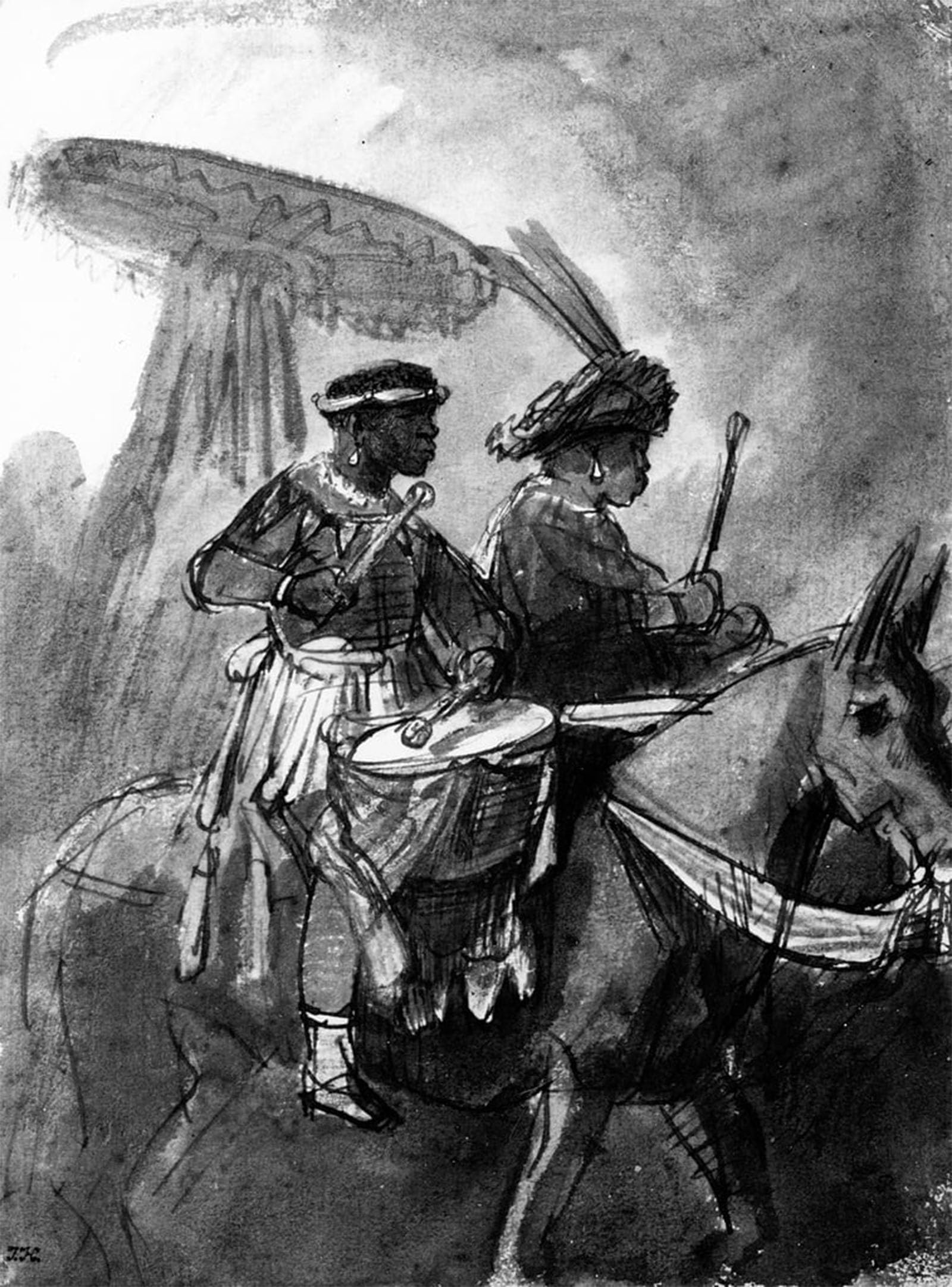 HRJUBWREE Oil Painting Prints on Canvas Painting Picture A drummer and commander mounted on mules. by Rembrandt van Rijn Artwork Canvas Prints for Home Decor 60x90cm