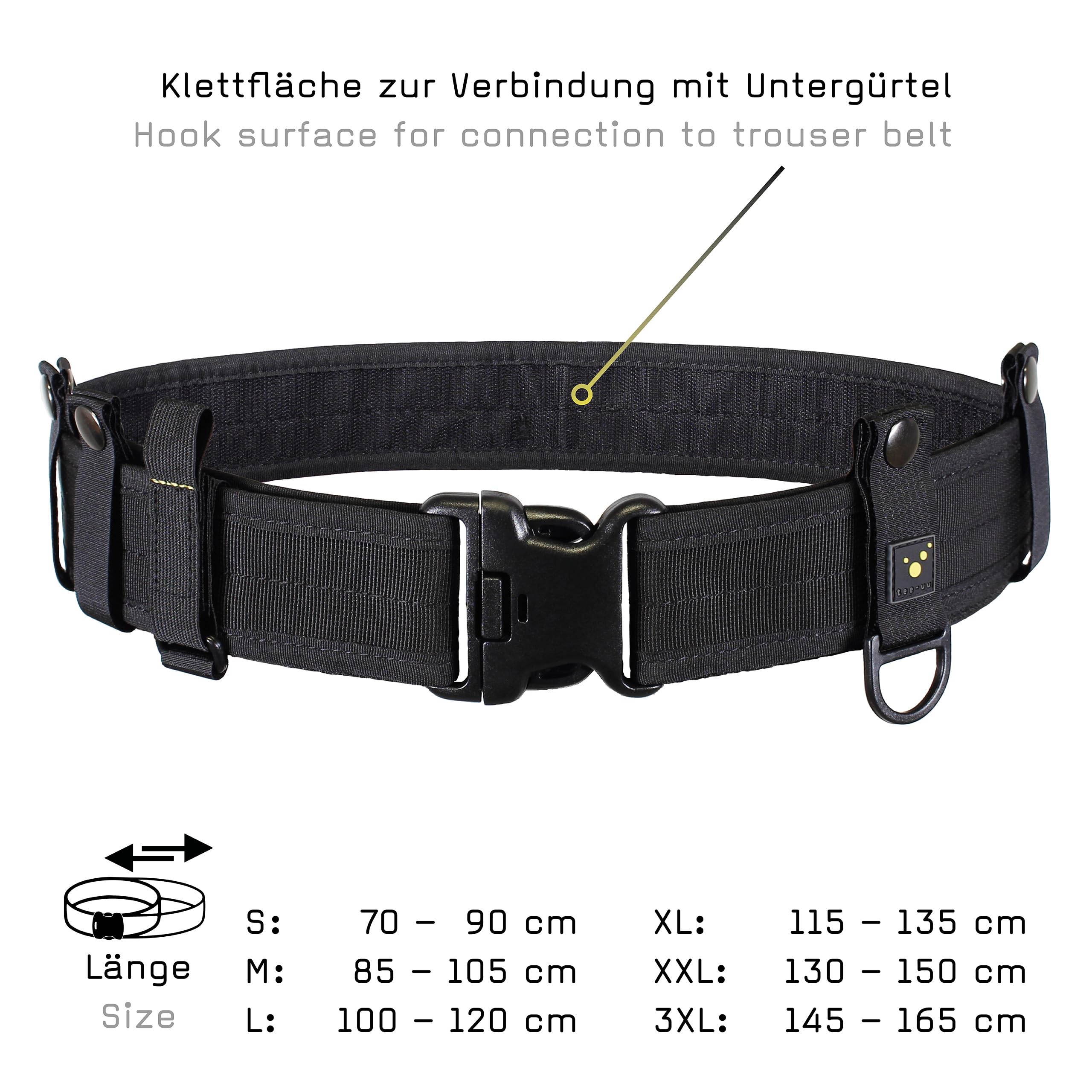 tee-uu Juego completo de cinturón de seguridad (S-XXL), color negro, incluye cinturón interior y juego de Belt Keeper, XXL (contorno de cadera 130 – 150 cm)