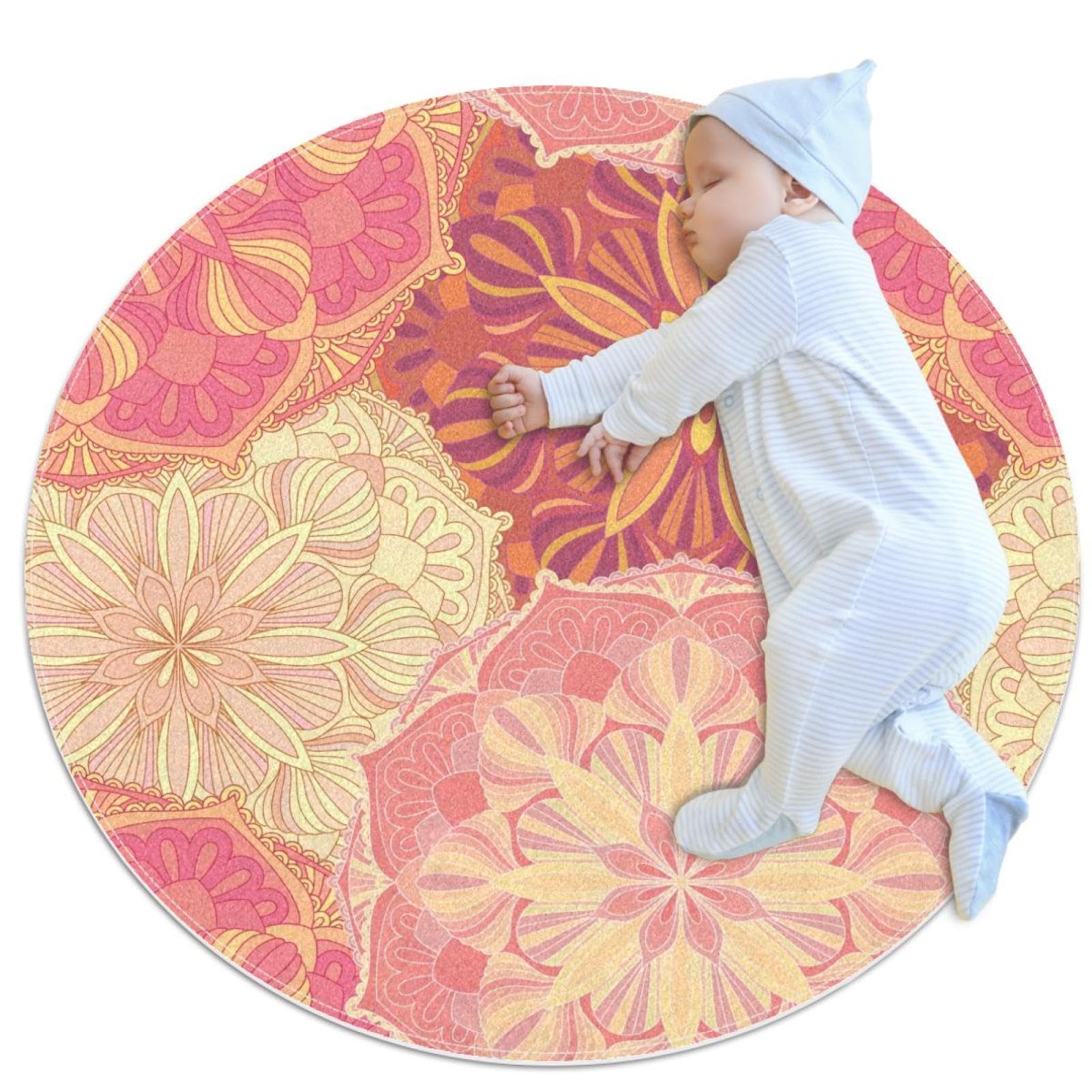 Tapis de salle de bain rond 1m, petit tapis antidérapant chambre enfant mandala