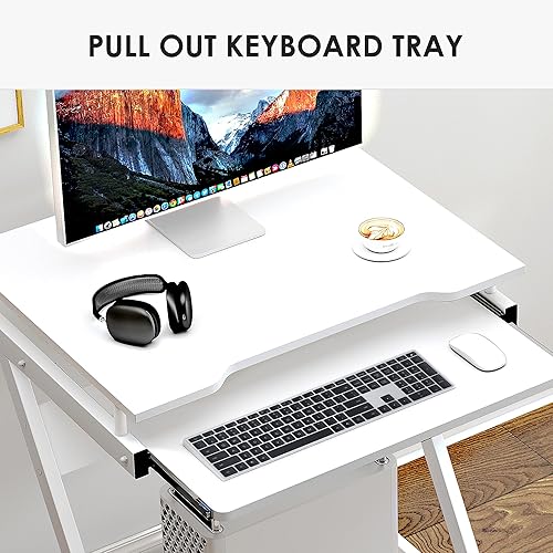 Miniatura 5 de soges Escritorio pequeño para computadora, carrito de escritorio para computadora portátil en forma de Z con ruedas, estación de trabajo para