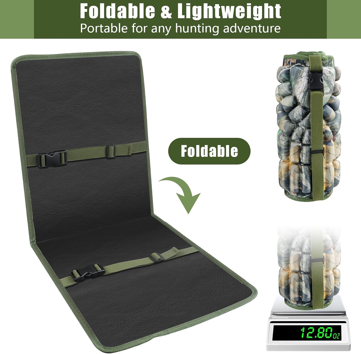 ANGAR Tree Stand Seat Cushion for Two Man, Foldable Memory Foam Silent Deer Stand Seat Cushion, Waterproof Replacement Pad for Outdoor Hunting Deer Tree Ladder Stand Accessories