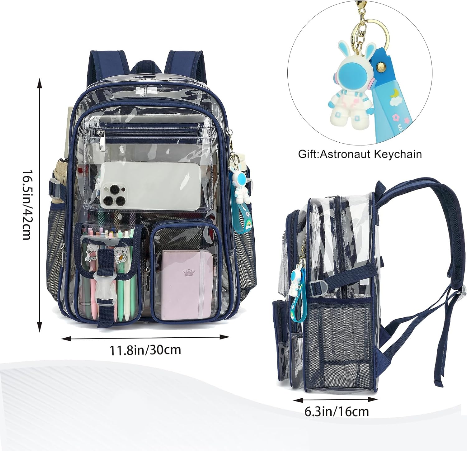 Clear Backpack Heavy Duty Transparent Backpacks Stadium Approved for School Work Sport Travel (Navy Blue) - Image 5