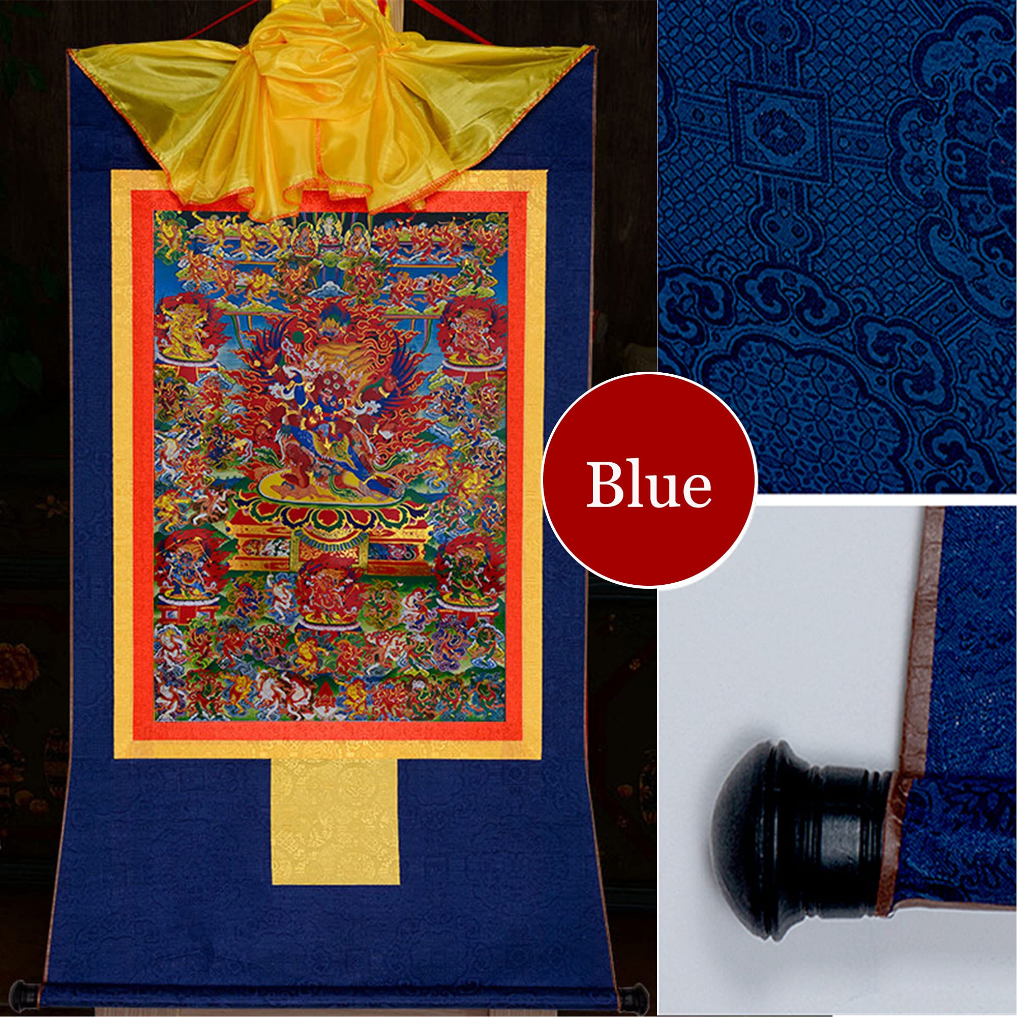 Tibetisches Thangka, Thangka-Malerei, buddhistischer Wandteppich, Zornige Gottheiten des Bardo Thodol (Tibetanisches Totenbuch), Malereikunst, buddhistischer Thangka-Brokat, Buddha-Wandteppich(Blue,Sm