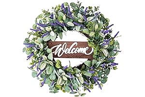 Welcome Sign Front Door Wreaths for Year Round Decor, Decorative Eucalyptus Lavender...