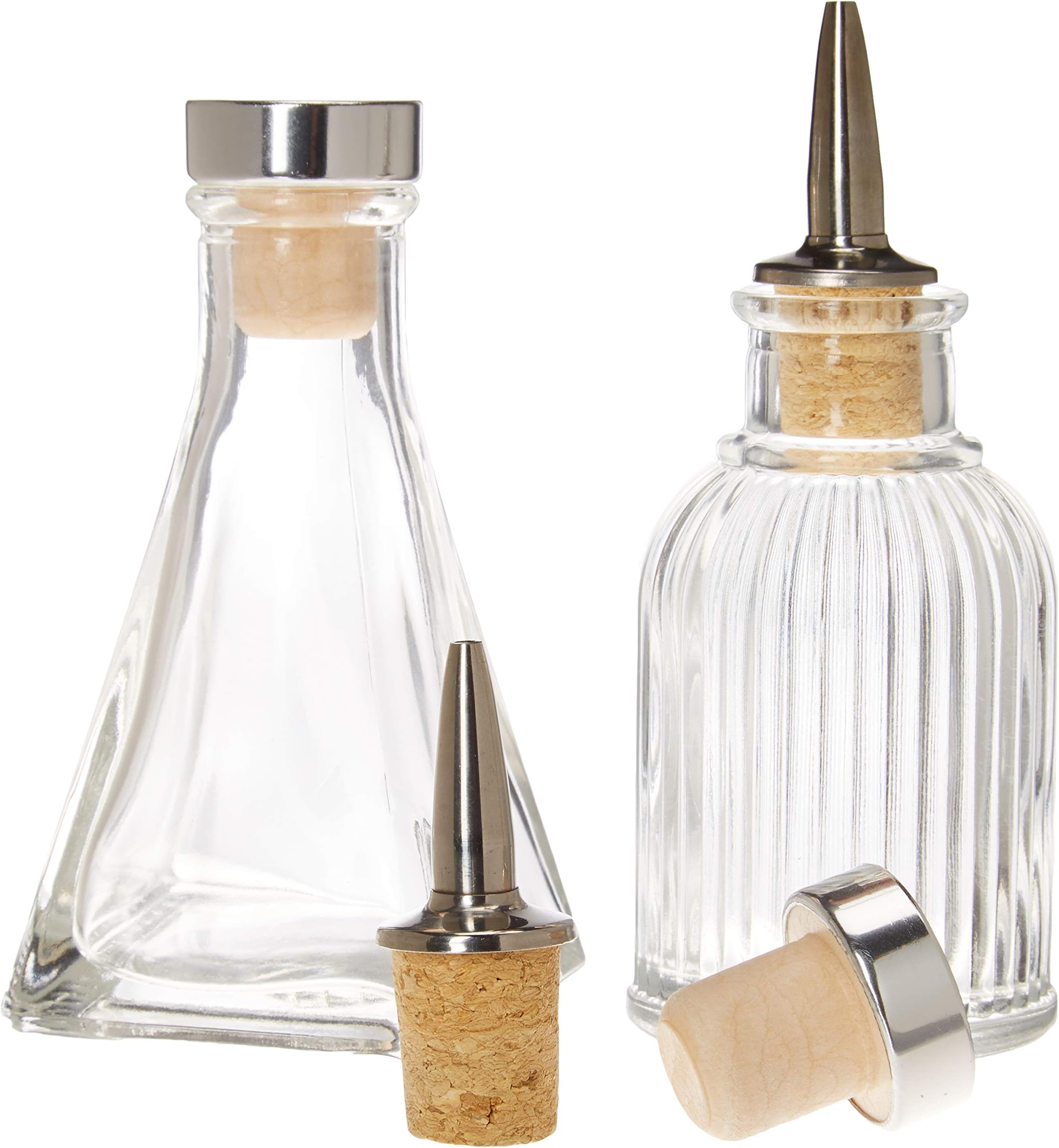 Bitters Bottles - Set of 2 | 90ml - Glass Cocktail Syrups, Shrub, & Bitter Dropper Bottle - 2 Types of Cap - Cork Dash Dispenser Caps & Airtight Stopper Lids to Keep Your Ingredients Fresher, Longer
