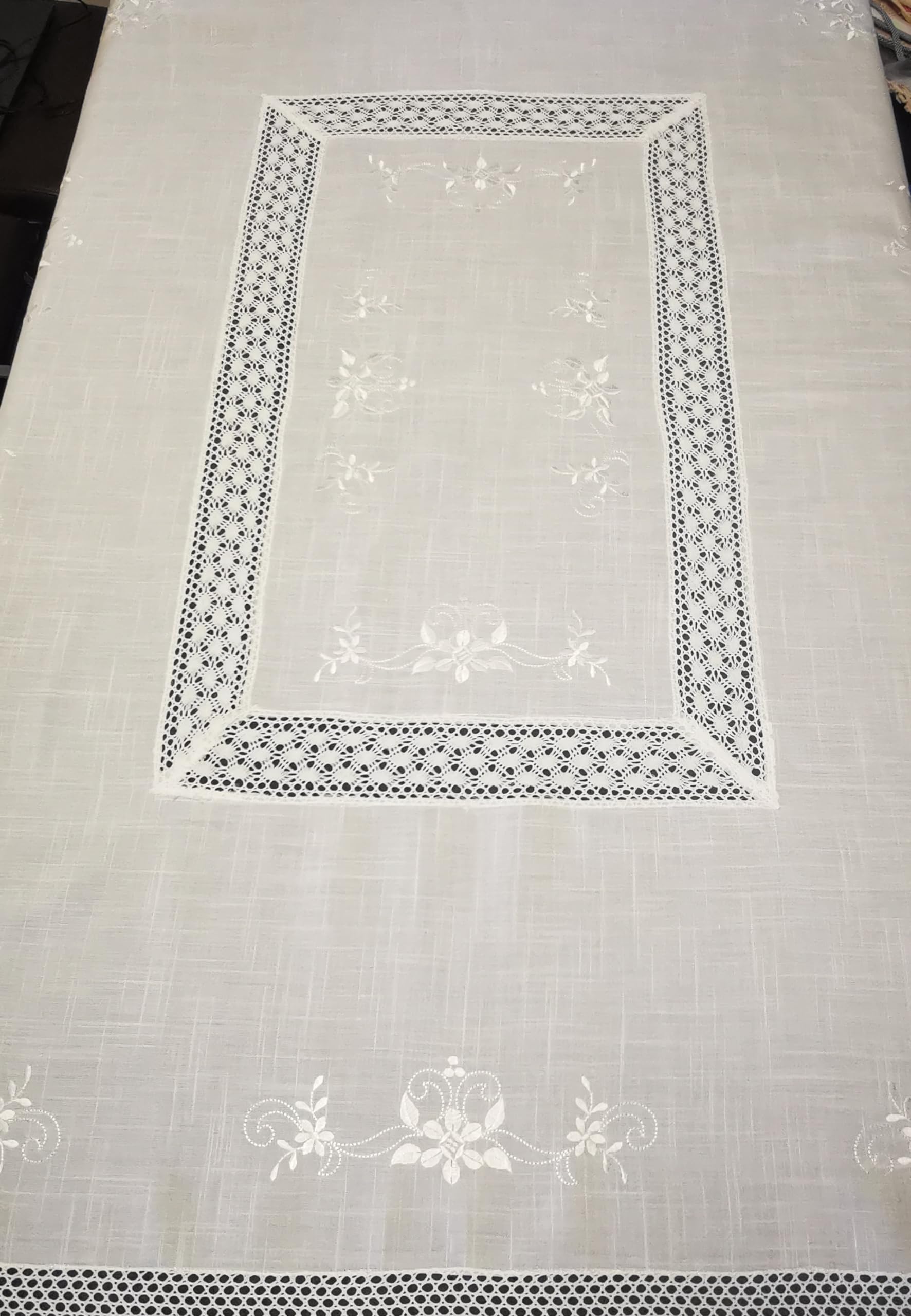 Tischdecke Hohlsaum Spitze weiß Tischläufer Hohlsaum gehäkelt Häkelspitze (130x170)