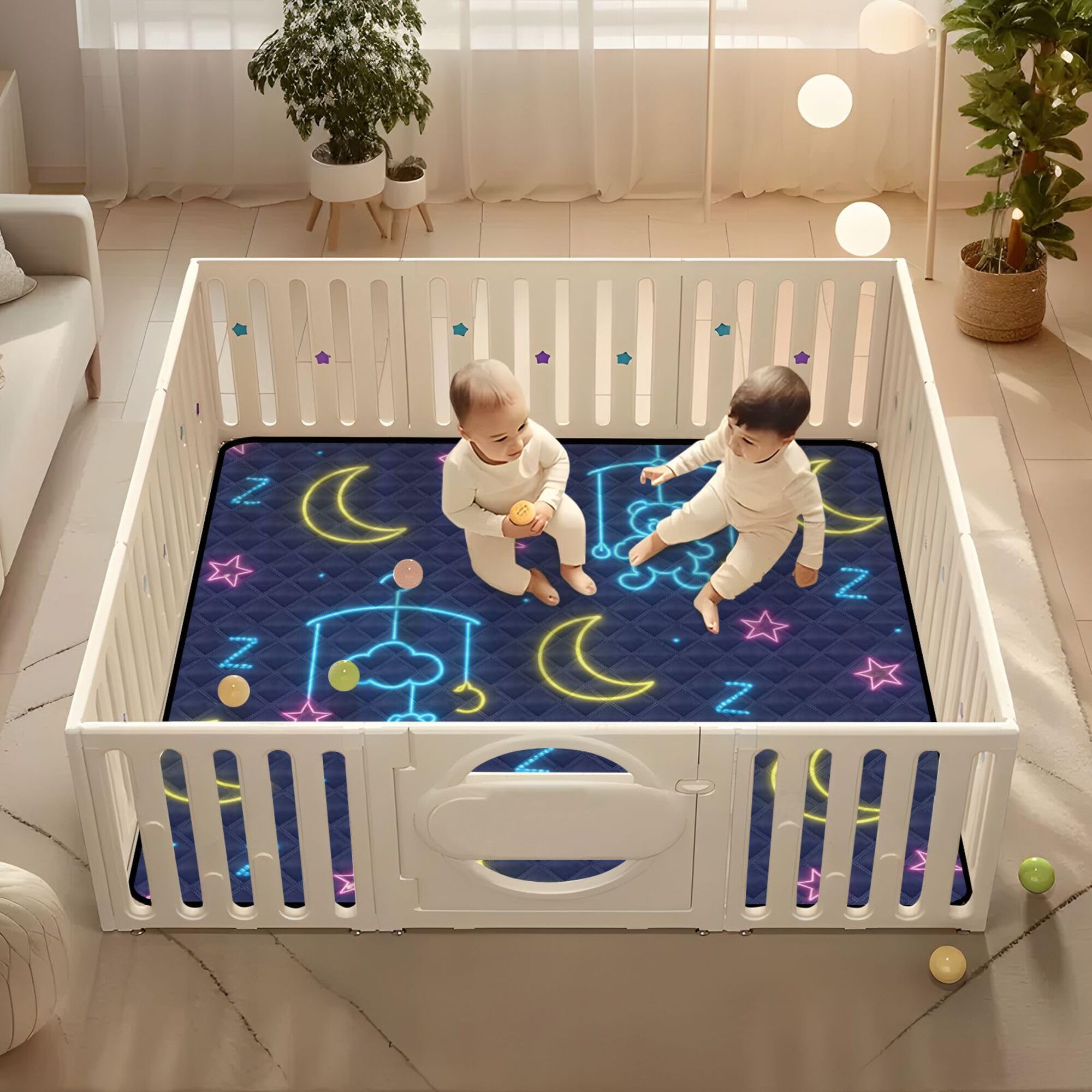 Style néon – Grand tapis de jeu robuste pour bébé, résistant à l'eau, pour bébé, enfant, tout-petit, nourrisson, 127 x 127 cm