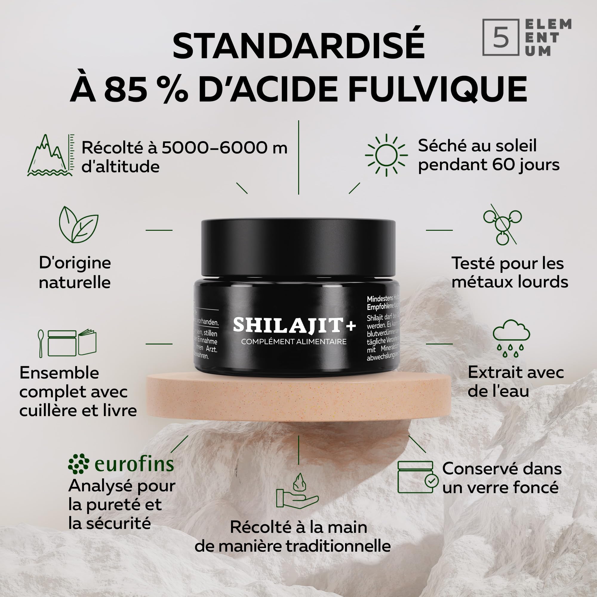 Shilajit Original Himalaya – 60g (30g x2) - Provision pour 120 jours – Shilajit Premium Pur Hautement dosé de l’Himalaya récolté à la main Incl. cuillère doseuse de 500mg