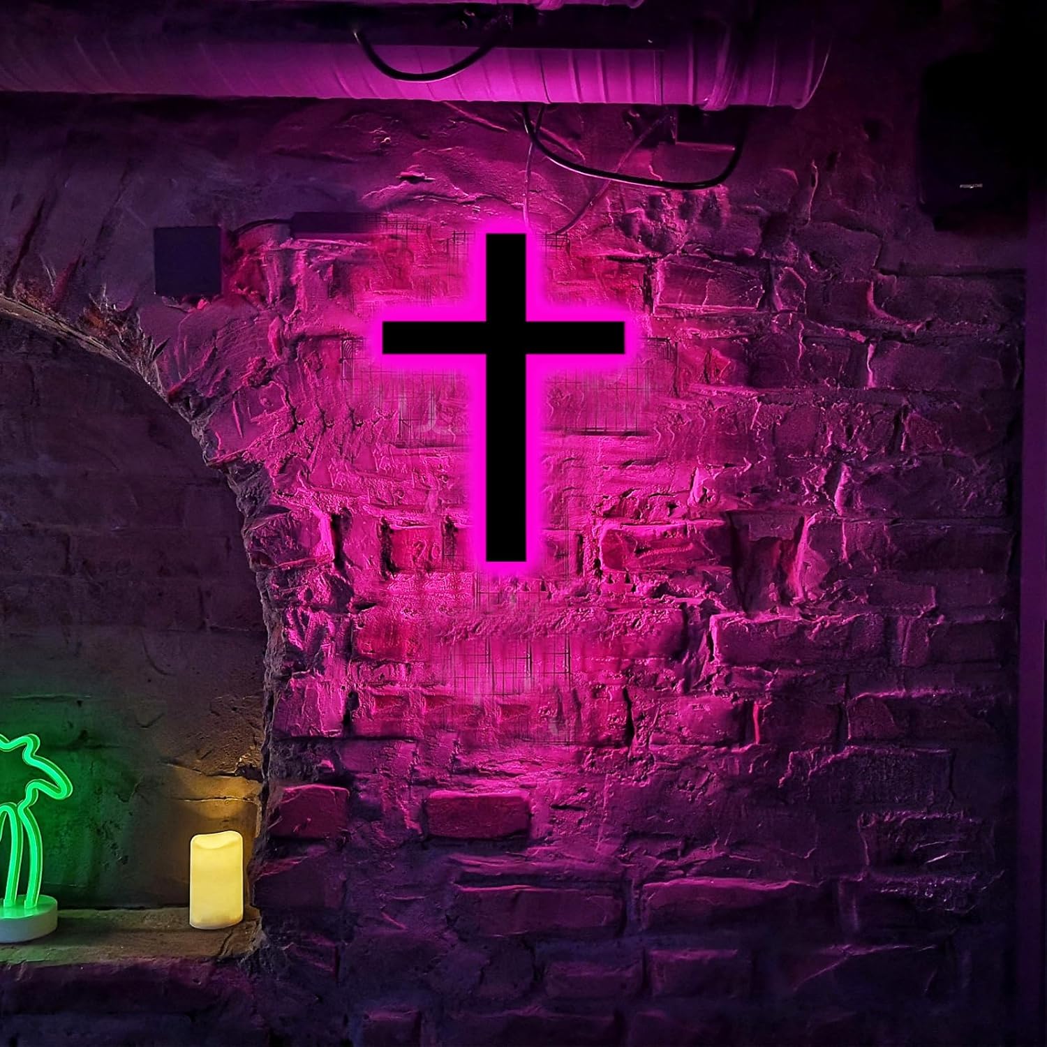 Cross Wall Decor Light Up Cross Neon Sign with Cross Necklace Jesus Christian Catholic Gifts Crucifix Led Sign Decor 16 Colors Changing Remote Night Lights Large Size - Image 3