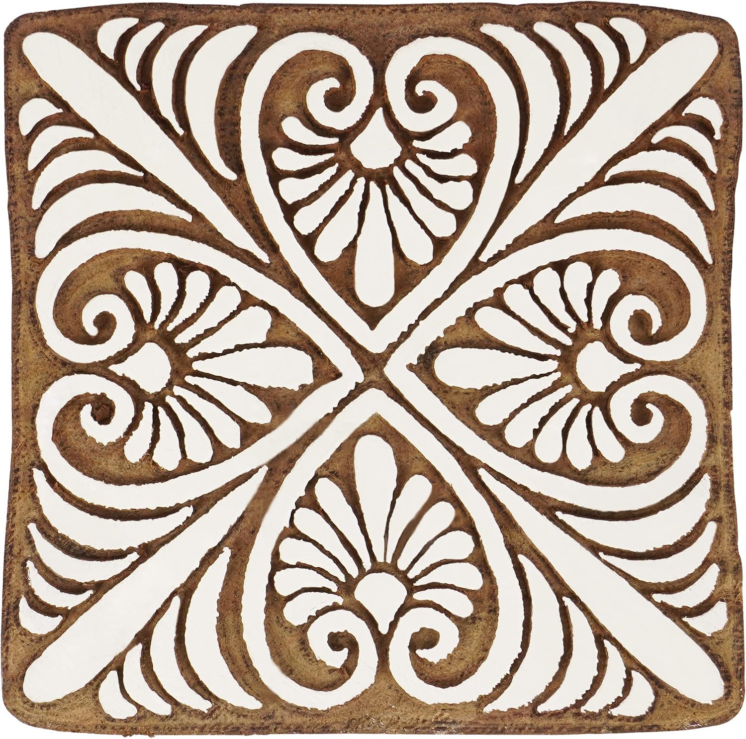 IBA Indianbeautifulart Textile Printing Block Asian Floral Motif Hand Carved Wooden Stamp Wood Block Printing Textile Stamps for Fabric/Pottery Blocks,5 Inch
