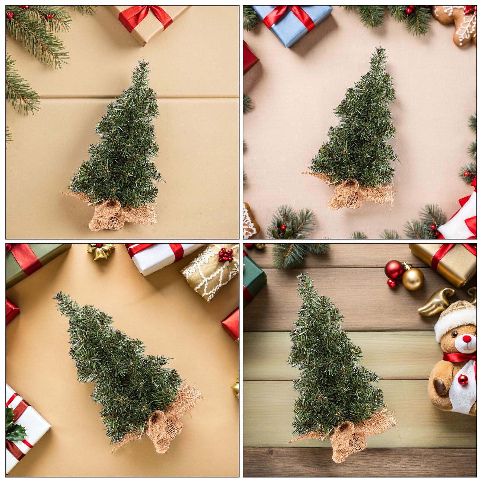 6 Mini Alberi di Natale Artificiali da Tavolo con Base in Tela di Iuta Mini Alberi da Scrivania Decorativi per Feste Ambienti Interni e Progetti Creativi 30 CM