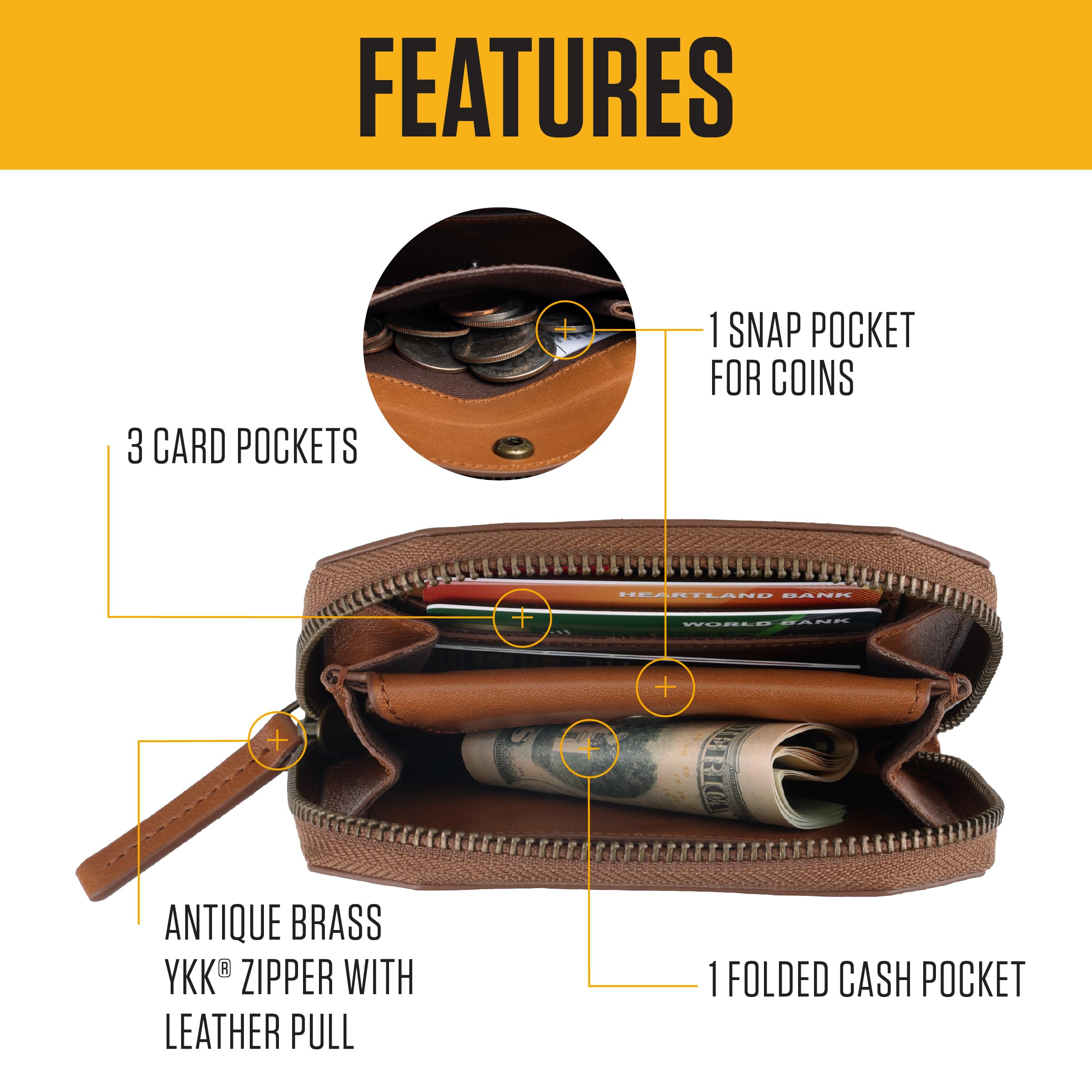 Carhartt Carteras Casuales de Cuero de Grano Completo para Mujer, múltiples Compartimentos para Tarjetas y Dinero en Efectivo para un fácil Acceso