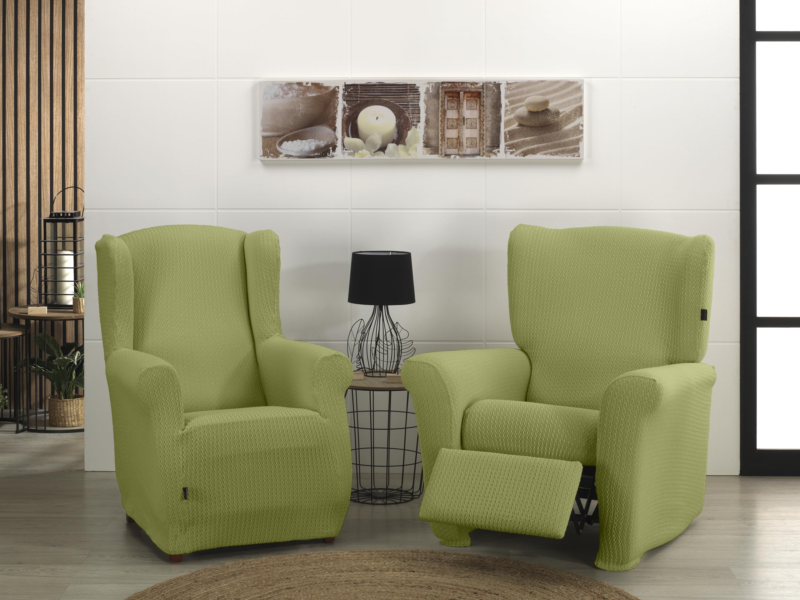 Estoralis Sumatra | Funda de Sillon Bielástica | Tejido Súper Elástico C/ 05 Verde | para Sillon Orejero de 70 a 110 cm. | Protector de Calidad | Súper Ajustable