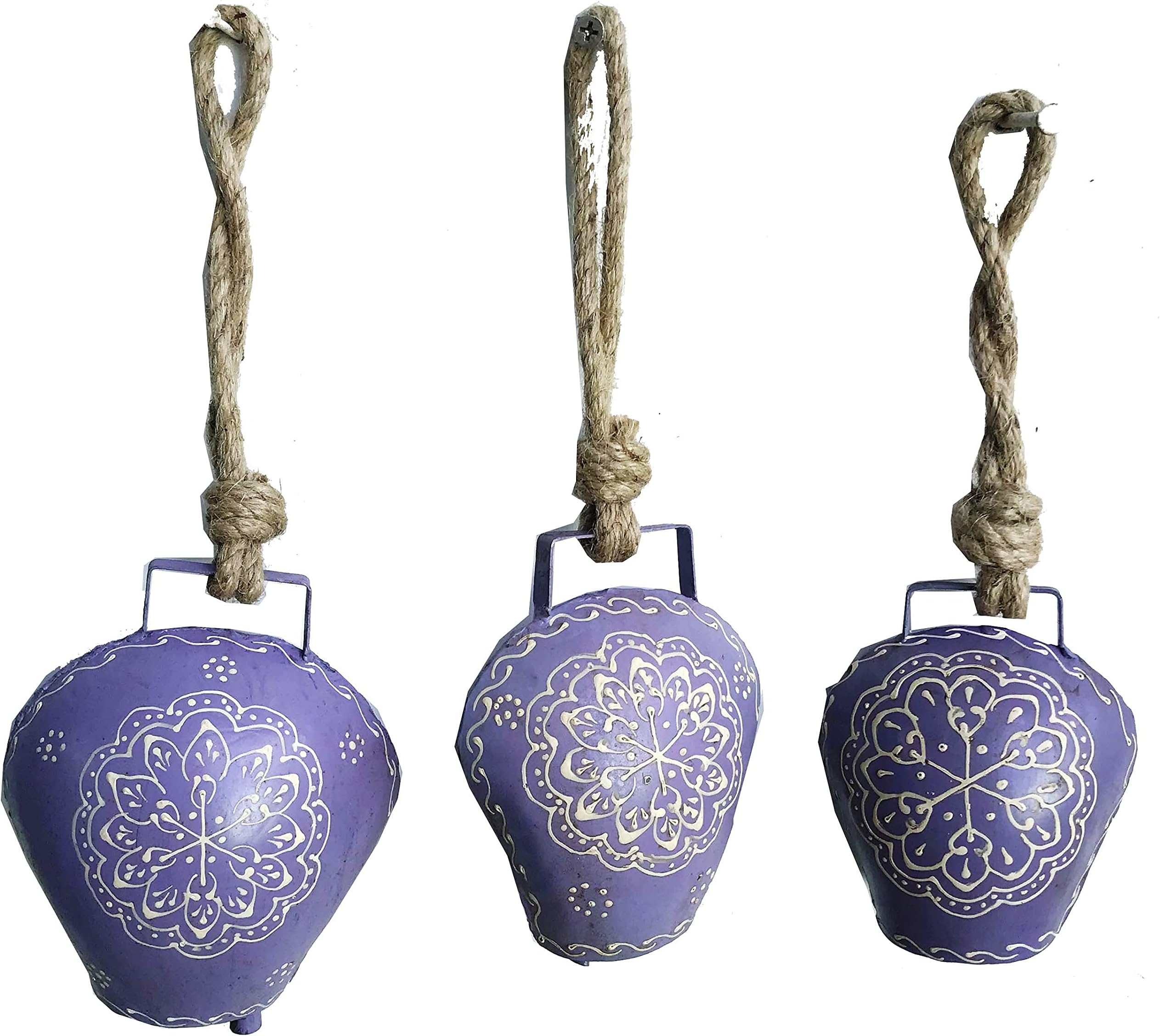 VINTAGE ARTSHandmade Feng Shui Vastu Swiss Cow Bell Main Door Hanging Home Office Religious Spiritual Wall Decor Products Ddlj Bell Swiss, Metal Hanging Bells (Pack of 3)