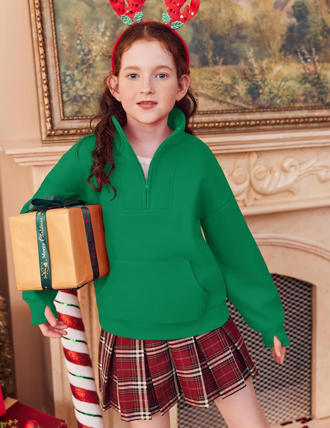 Arshiner Girls Half Zip Sweatshirt Fleece Quarter Zip Pullover Sweatshirts Fall Clothes for Teen Girls Thumb Hole - Image 5