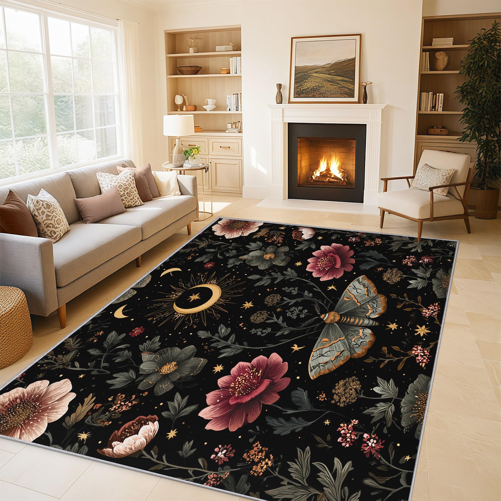 Tapis papillon de nuit lavable 140x200cm idéal pour éviter les glissades au salon
