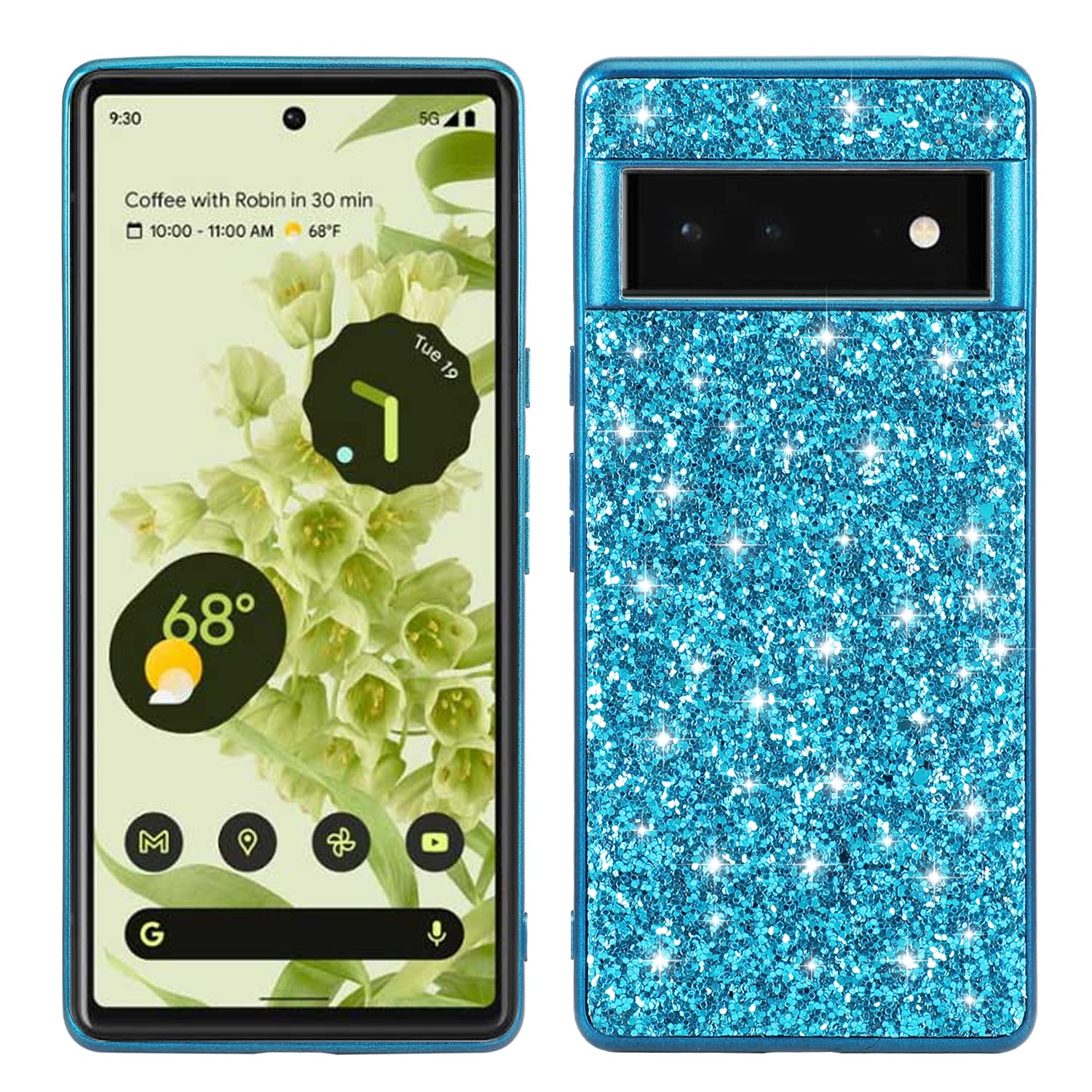 BLOTECH Bling Glitter Silicone Case Cover for Google Pixel 7, Google Pixel 7 Soft TPU Bumper Skin Cover Rubber Sparkle Gel Shockproof for Women Girls Shell Cases Protective Back Cover Blue