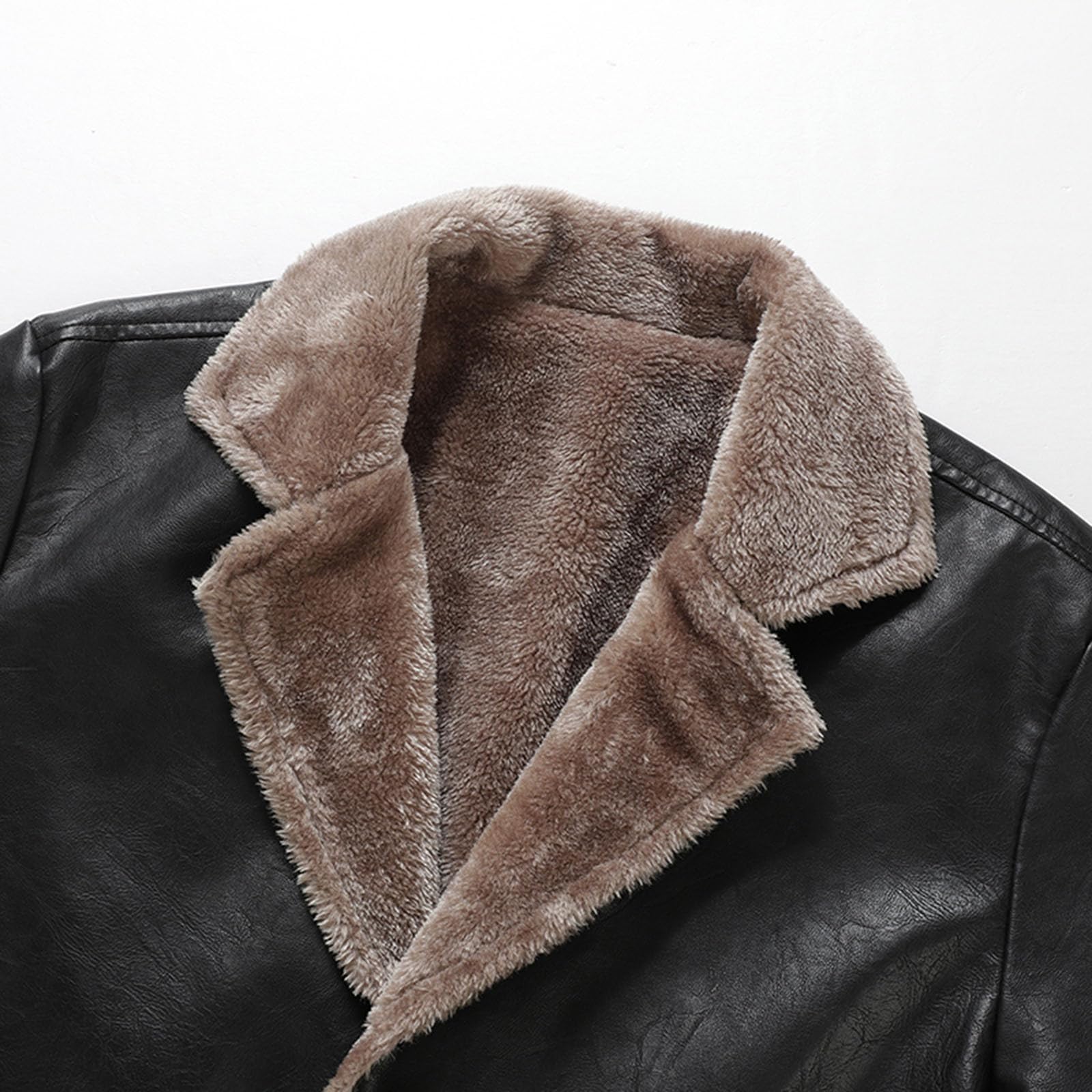Abrigo de Cuero Vintage para Hombre Chaqueta Larga de Piel Sintética de Invierno con Cuello de Abrigos de Piel Sintética, Cálido para Invierno, Chaqueta Larga con Forro Abrigo con Ccuello de Solapa