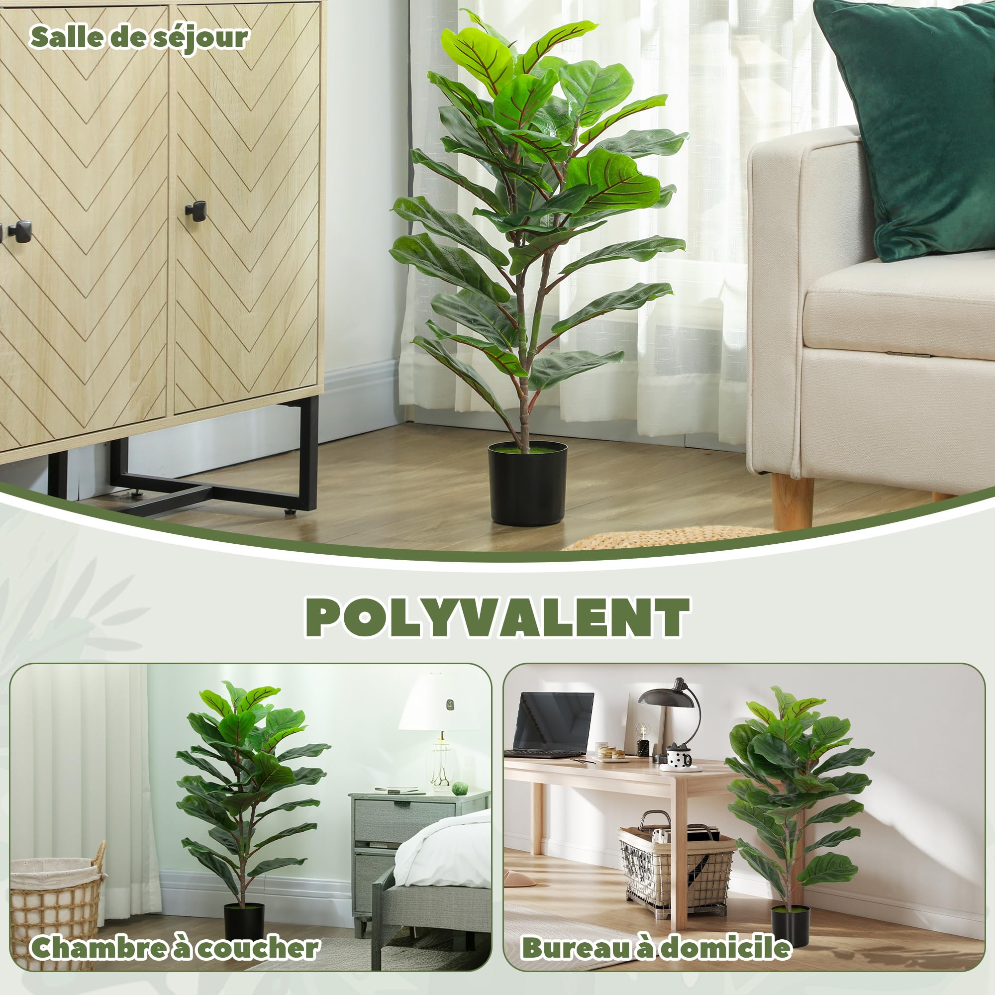 HOMCOM Lot de 2 Plantes Artificielles Intérieures 80 cm Vert