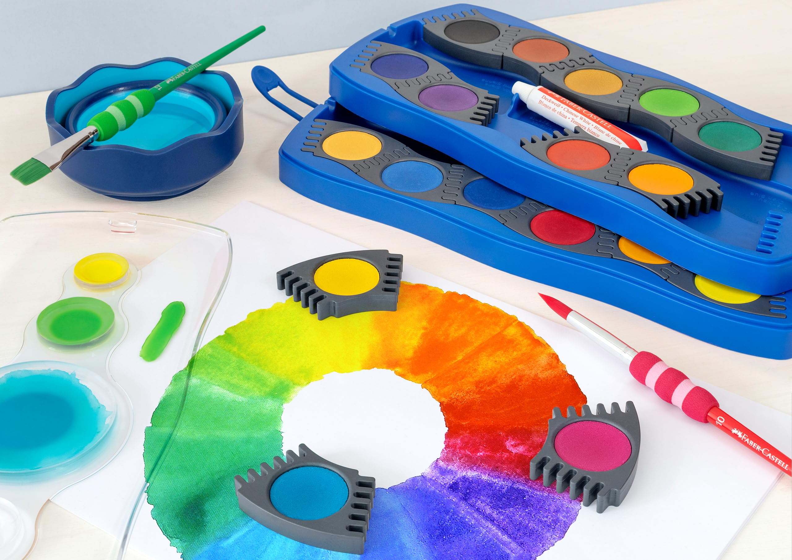 FABER-CASTELL 205074 - Schilderset met waterbekertje en penseel, 5 stuks, voor school en vrije tijd