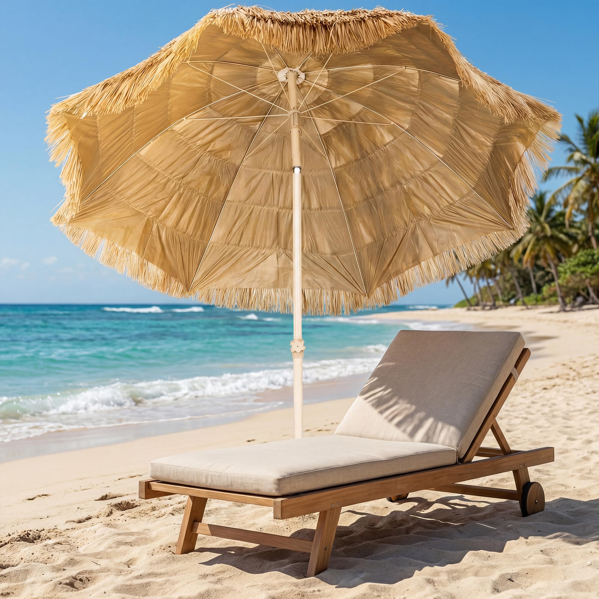 Outsunny Parasol de plage Ø 1,85 m Grand Inclinable Style Hawaïen Kaki