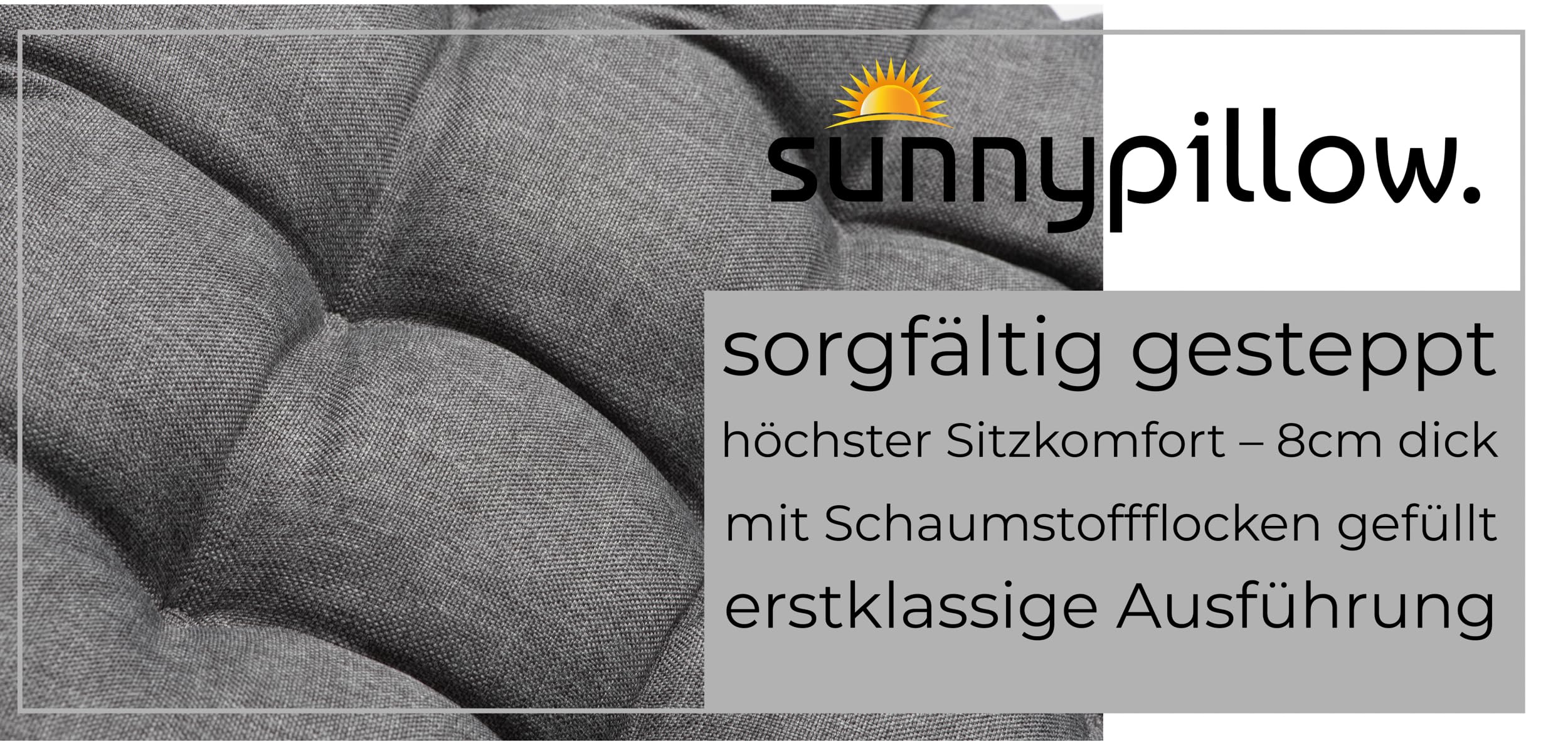 sunnypillow Lot de 4 Coussins de Chaise avec Rubans | 45x45 cm épaisseur : 8 cm - Confortables | Galette de Chaise Maison et Jardin, extérieur/intérieur Coussin décoratif | Gris