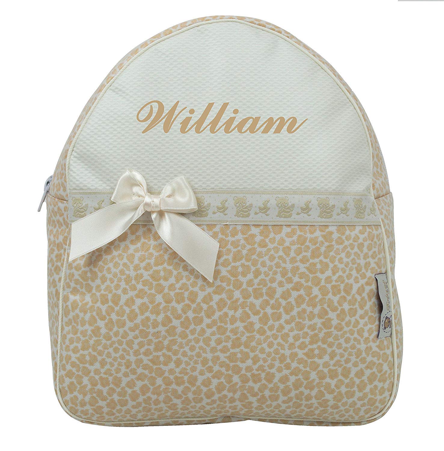 Zaino o zainetto per bambini PERSONALIZZATO con il NOME RICAMATO. Gabriela: vari colori disponibili (Beige)