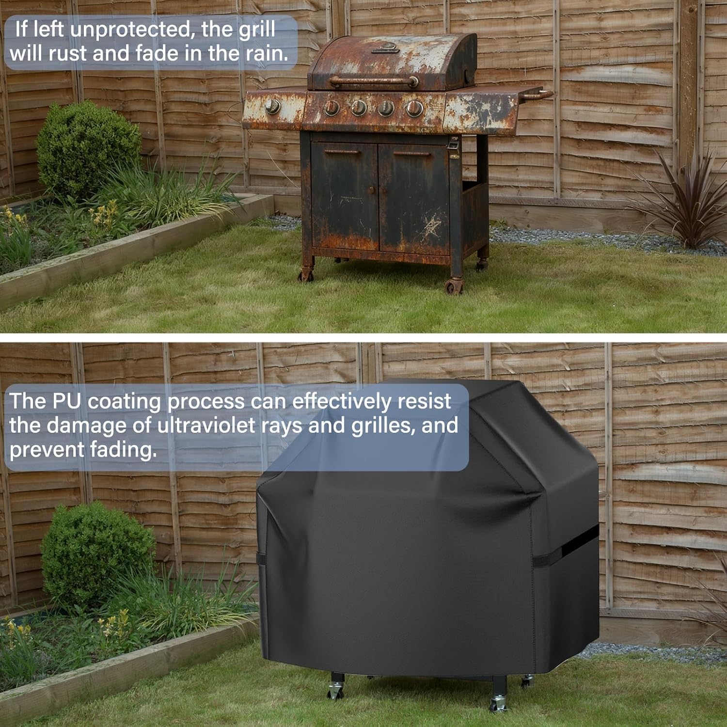 Grill Cover 67" Heavy-Duty Waterproof Grill Cover for Outdoor Gas BBQ Rip, Wind, UV, Dust &Fade Resistant Barbecue Cover with Hook-and-Loop Straps for Most Grills,Black