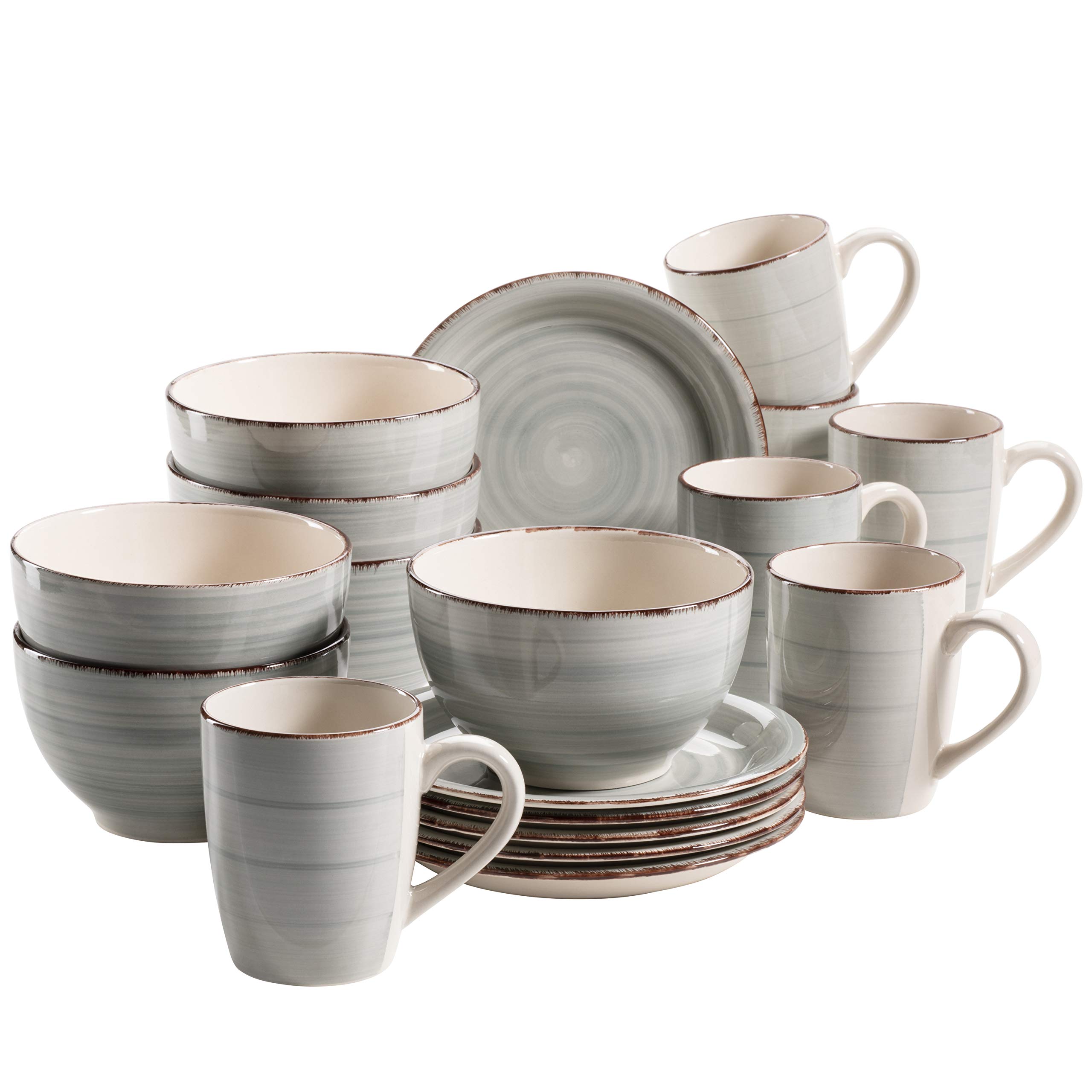 MÄSER Bel Tempo II Frühstücks-Set für 6 Personen – 18 Teile, Vintage-Rauchblau, handbemaltes Steingut
