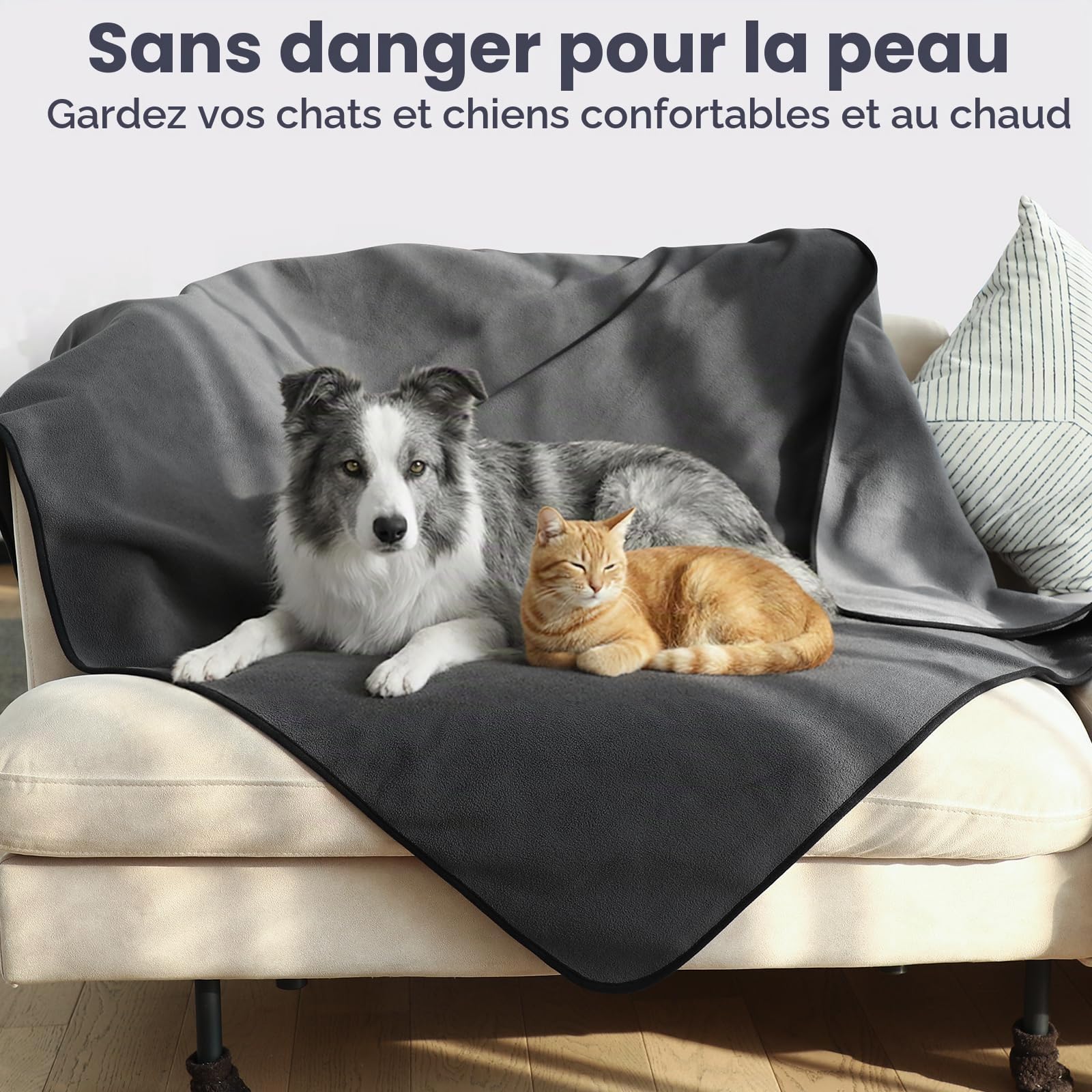 PETTOM Couverture Chien Imperméable(152x127cm), Plaid Chien Anti Pipi pour Canapé Lit Divan, Absorbante Chaude Douce pour Chiot Chat, Gris