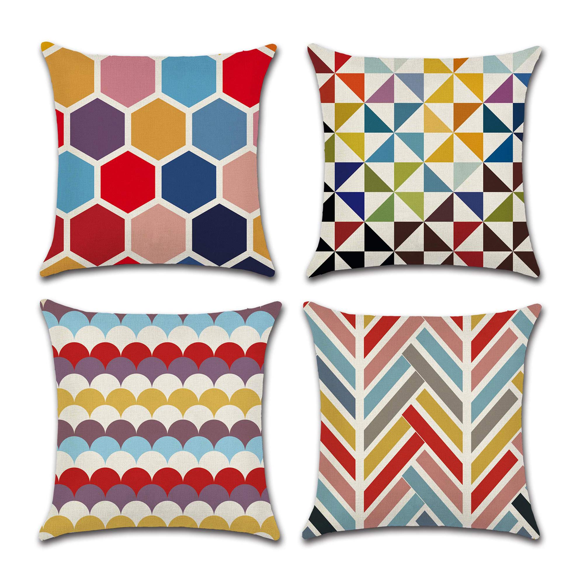Holiday Depot Set of 4 Pillow Covers 18x18, Multicolor Modern Geometric Pattern Style Sofa Throw Pillow Covers, Decorative Indoor/Outdoor Linen Fabric Pillow Case Set for Couch Bed Chair 45x45cm