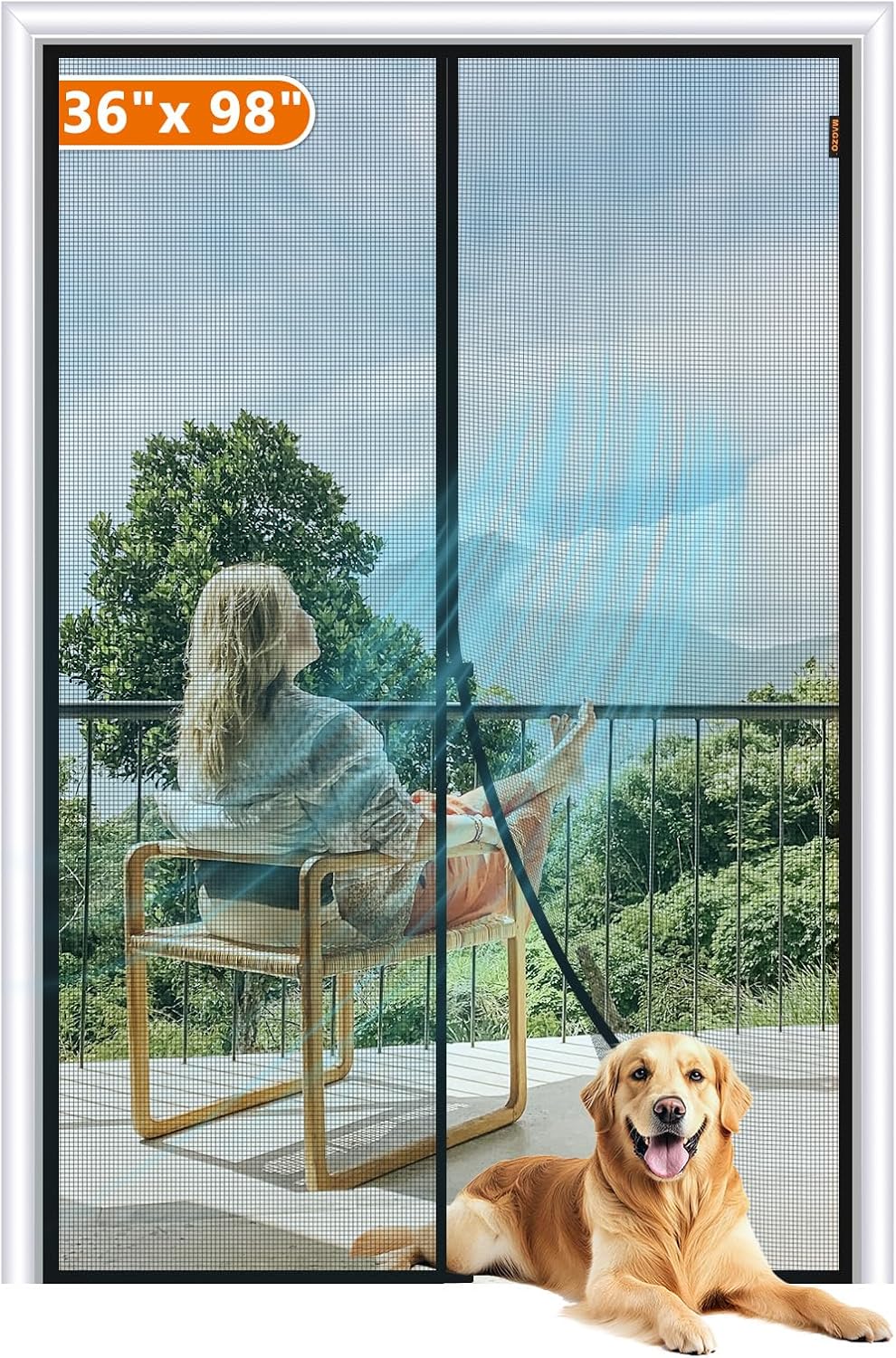 MAGZO Magnetic Screen Door Fit Door Size 40 x 82 Inch, Screen Size 42" x 83" Strong Magnet French Door Screen, Heavy Duty Fiberglass Door Mesh with Hook & Loop for Sliding Door, Gray