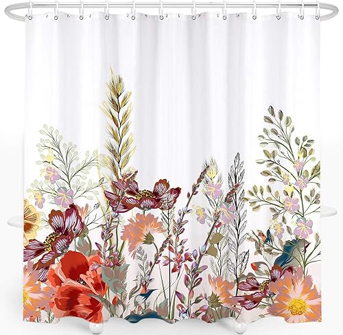 Cortina de ducha floral para baño, cortina de ducha de flores de acuarela con 12 ganchos, decoración de baño para el hogar, bañeras, fácil cuidado,